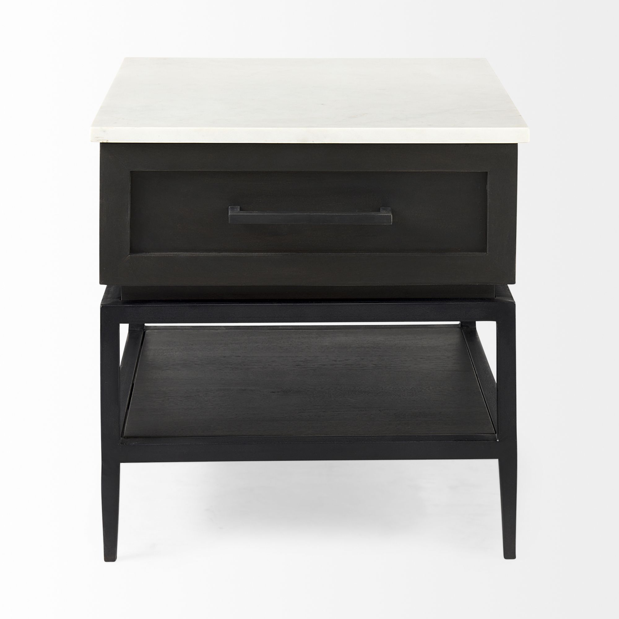 Mercana - Divina Black-Brown Wood with White Marble Top and Black Metal Base Side Table