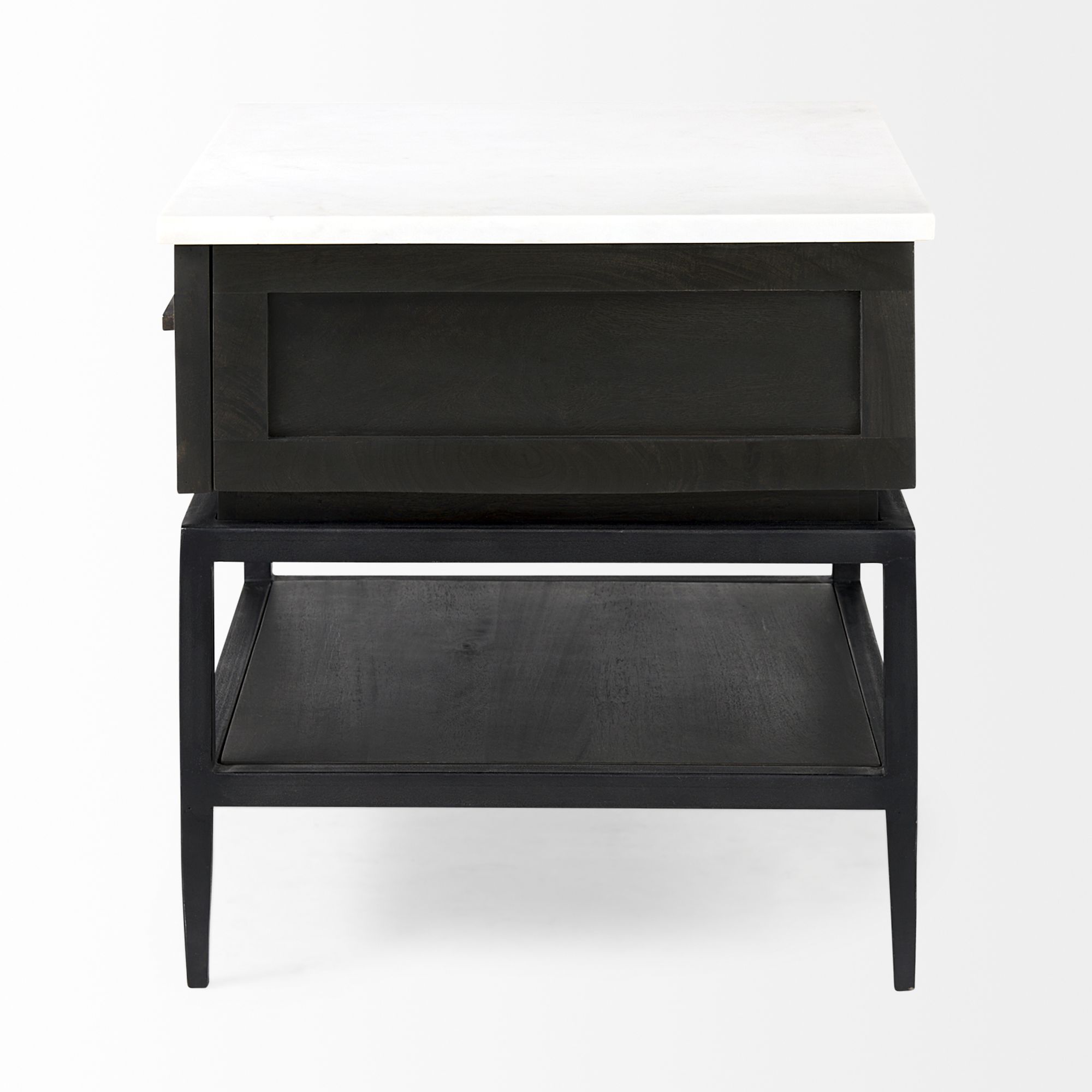 Mercana - Divina Black-Brown Wood with White Marble Top and Black Metal Base Side Table