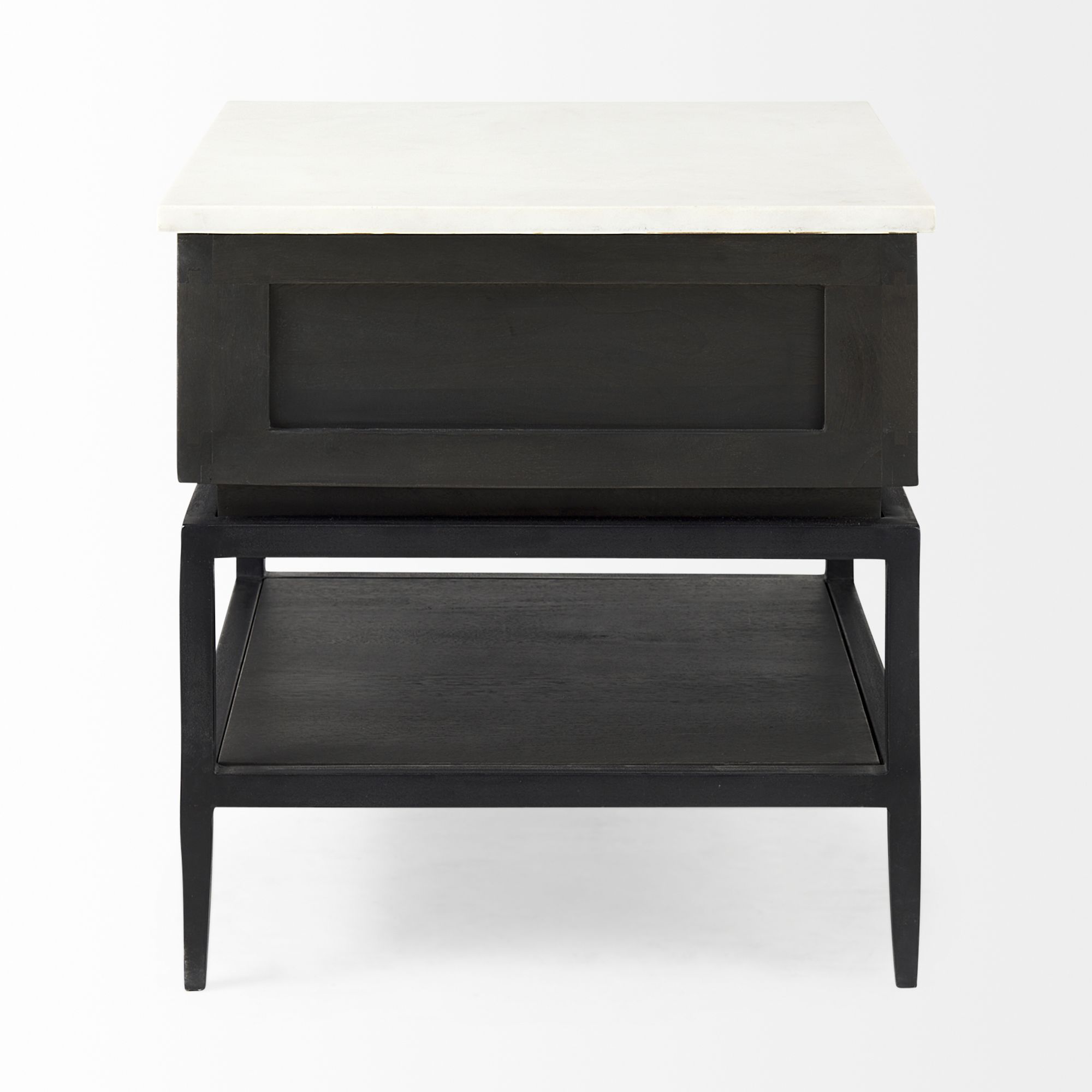 Mercana - Divina Black-Brown Wood with White Marble Top and Black Metal Base Side Table