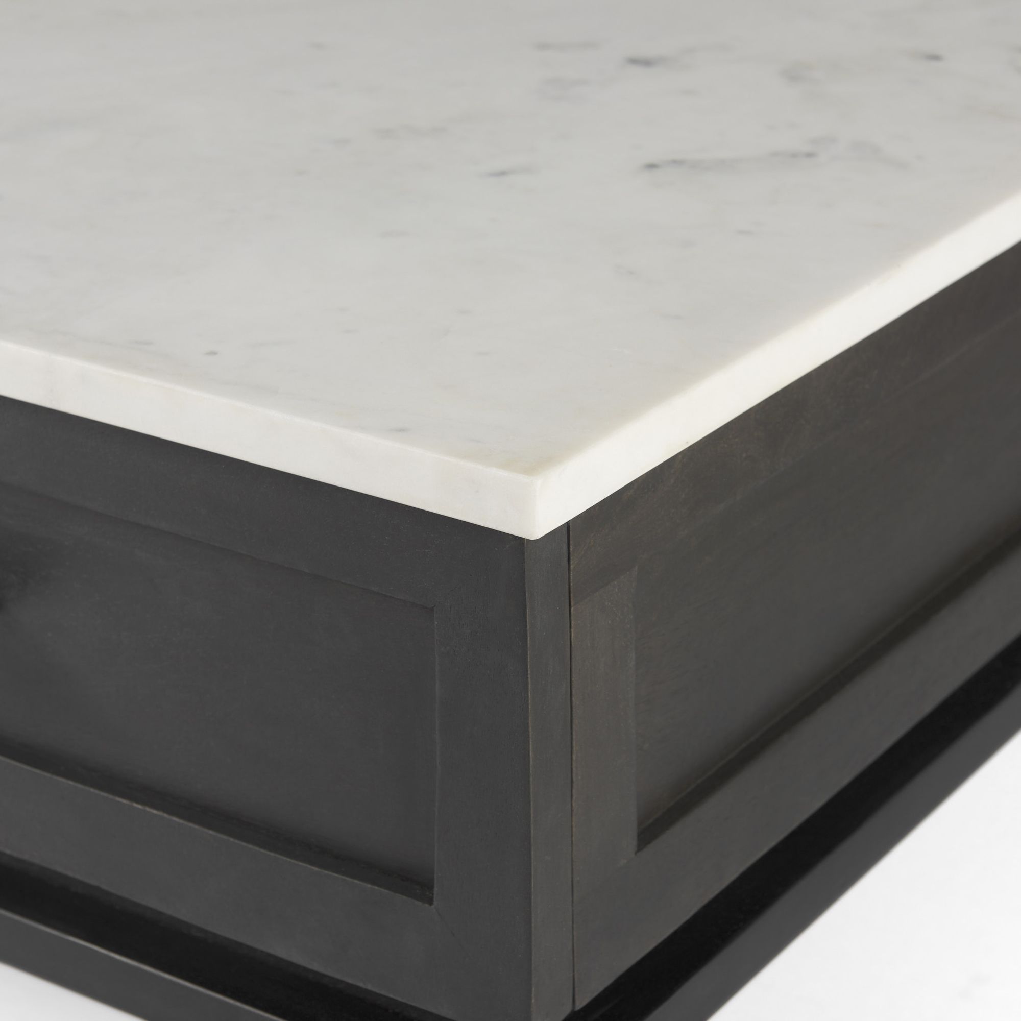 Mercana - Divina Black-Brown Wood with White Marble Top and Black Metal Base Side Table