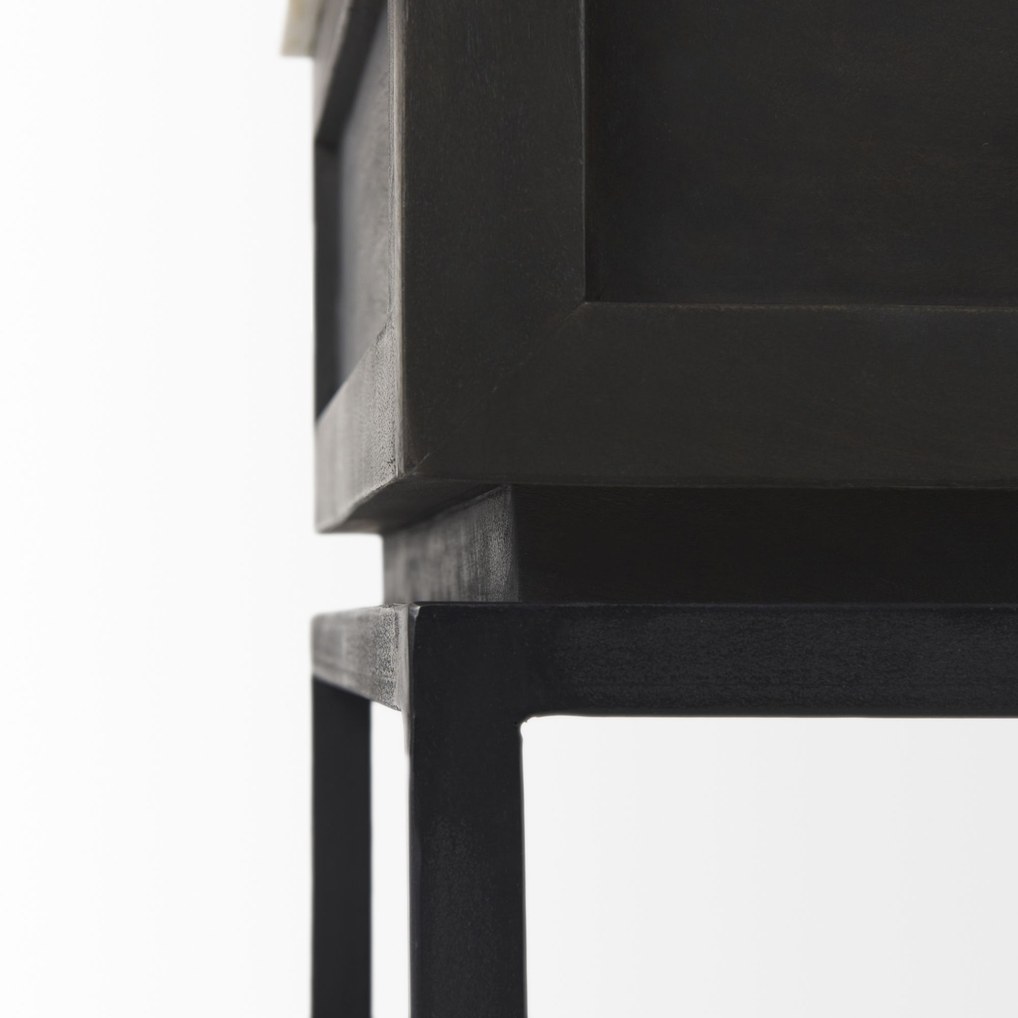 Mercana - Divina Black-Brown Wood with White Marble Top and Black Metal Base Side Table