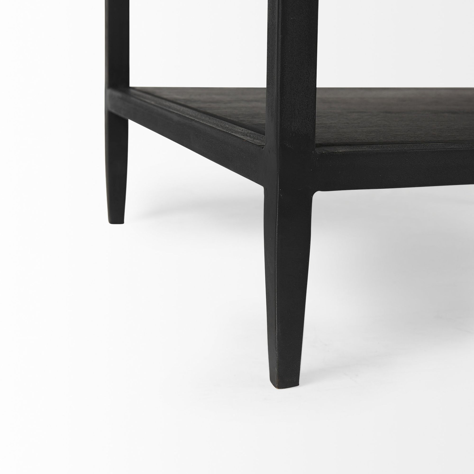 Mercana - Divina Black-Brown Wood with White Marble Top and Black Metal Base Side Table