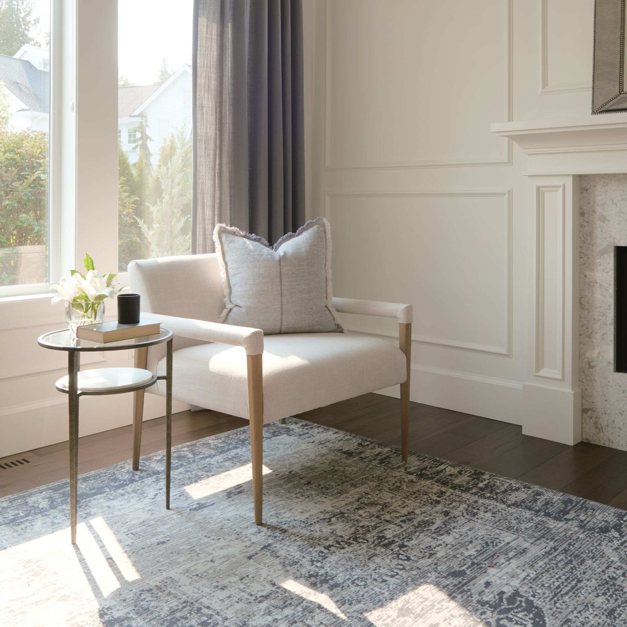 Mercana - Felicity Glass Top with White Marble Shelf and Antique Gold Base End/Side Table