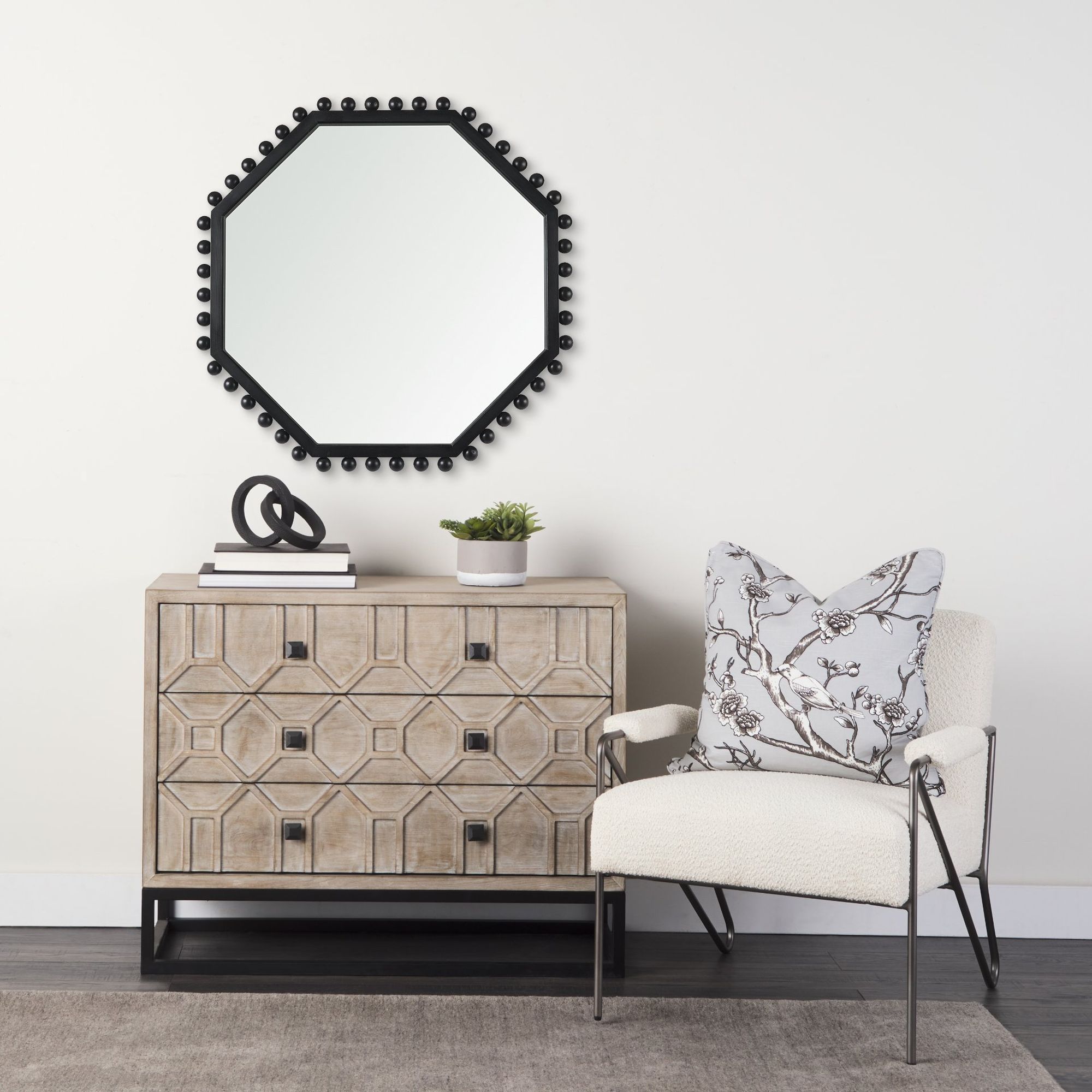 Mercana Torquay Octagon Wood Frame Mirror - Black