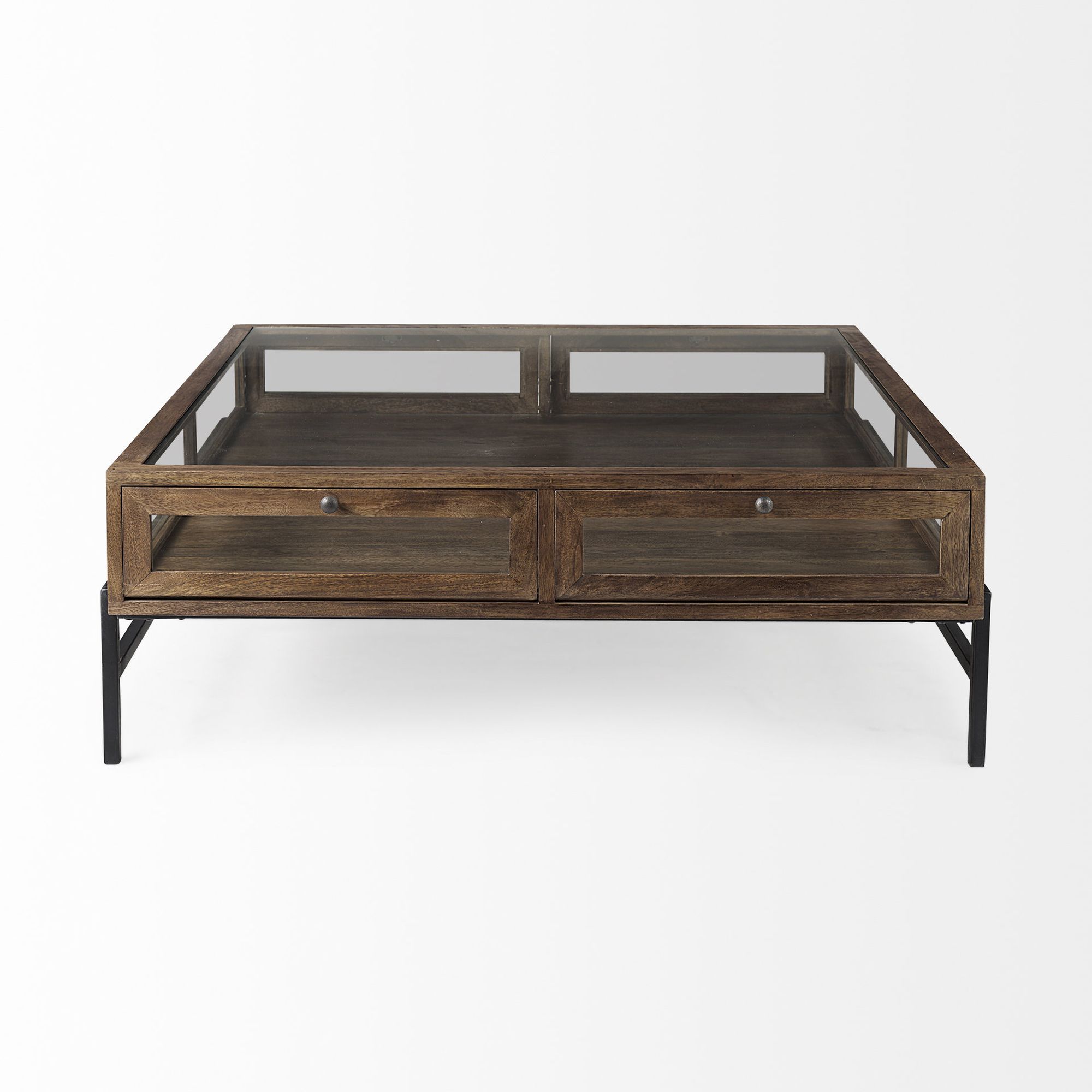 Mercana Arelius Square Coffee Table with Black Metal Base - Brown