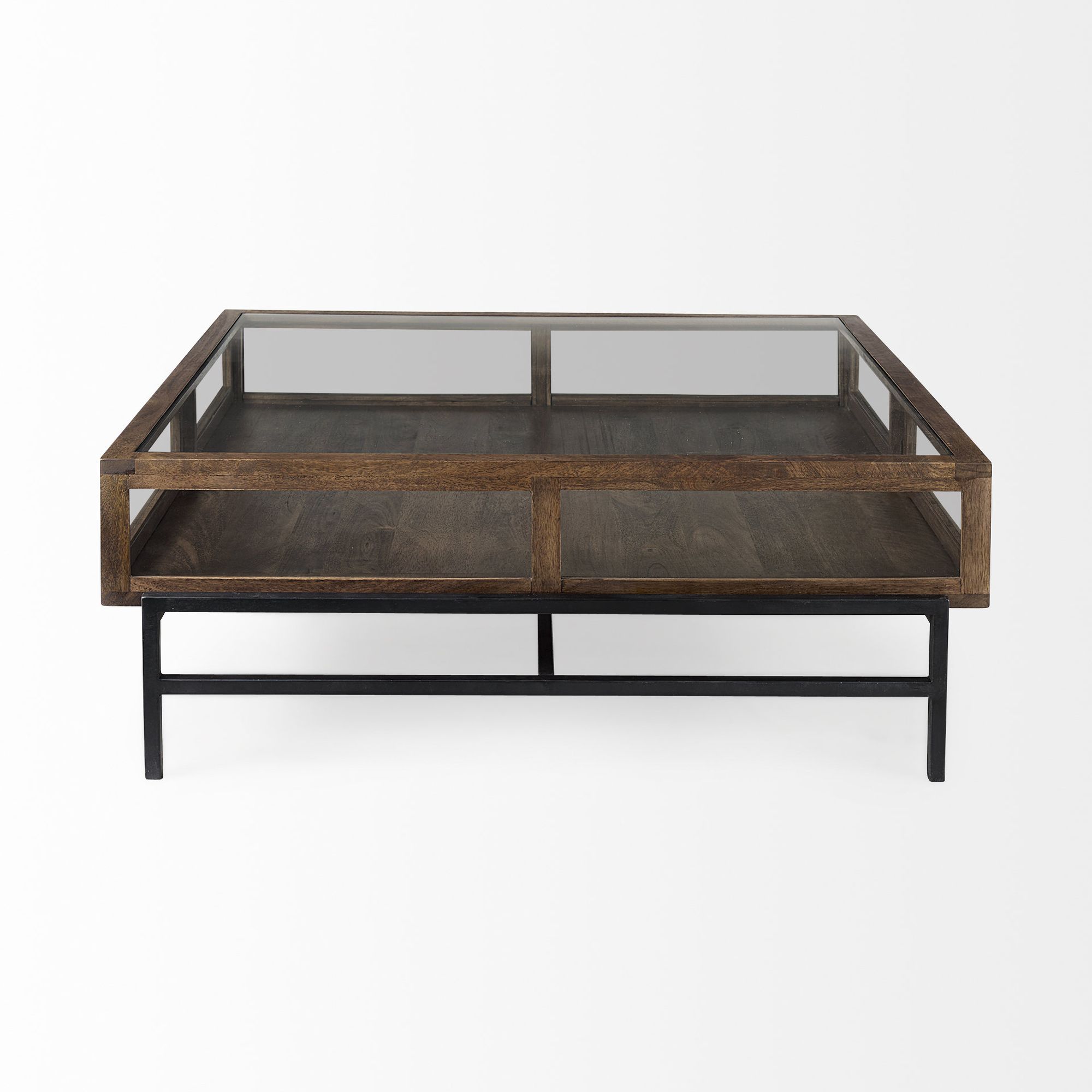 Mercana Arelius Square Coffee Table with Black Metal Base - Brown