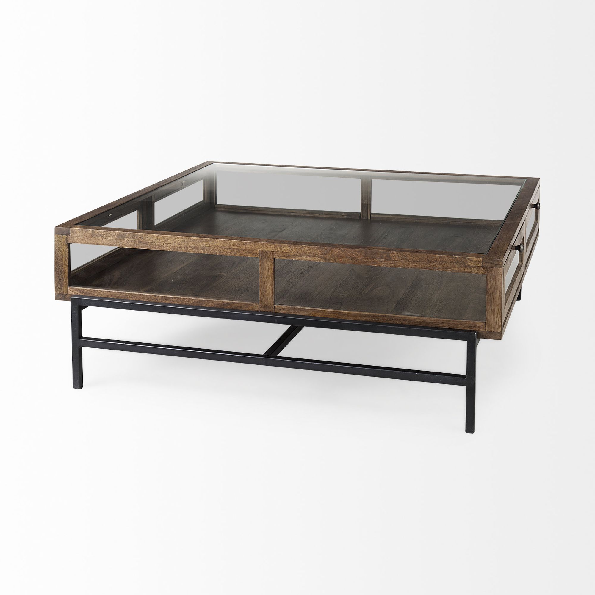 Mercana Arelius Square Coffee Table with Black Metal Base - Brown