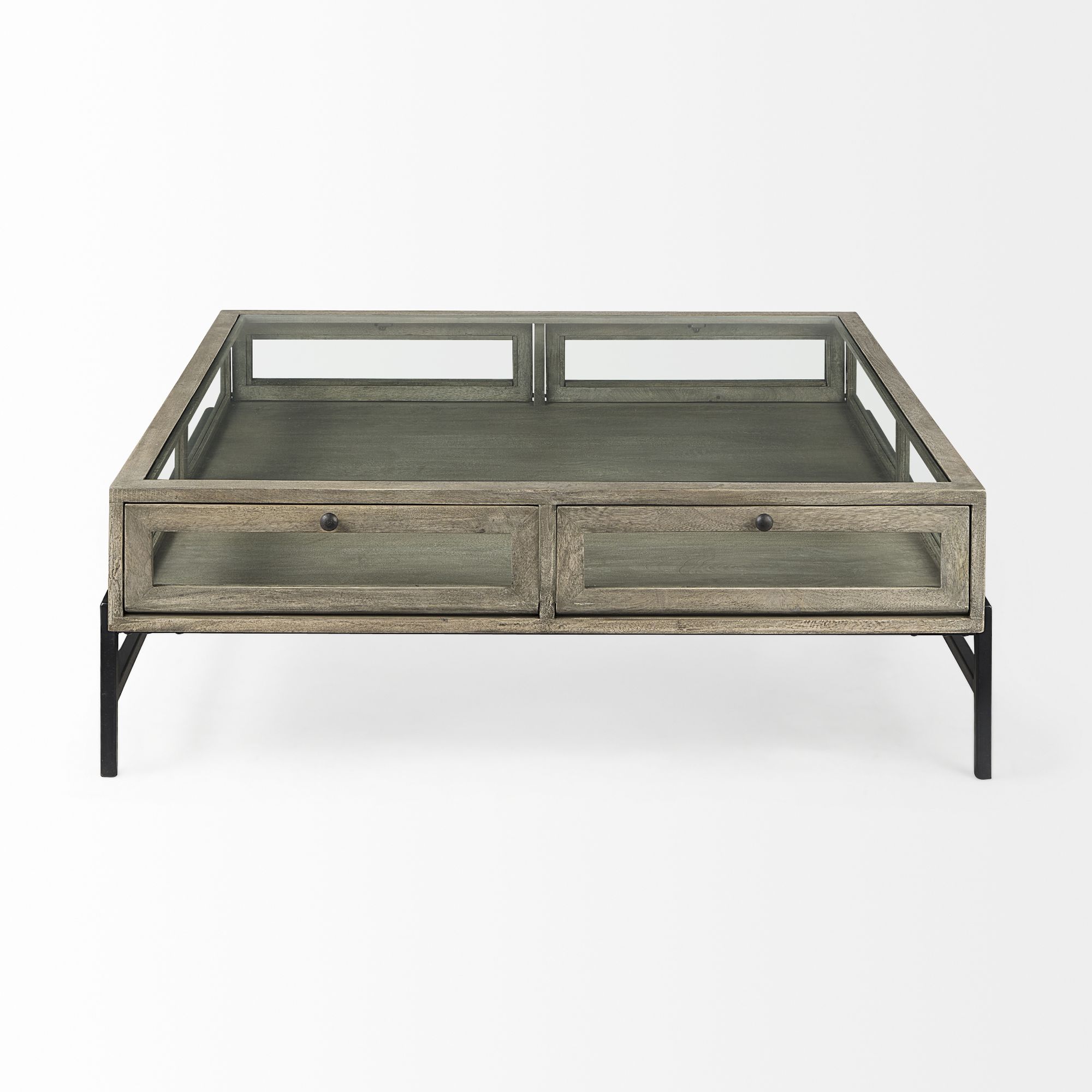 Mercana Arelius Square Coffee Table with Black Metal Base - Gray