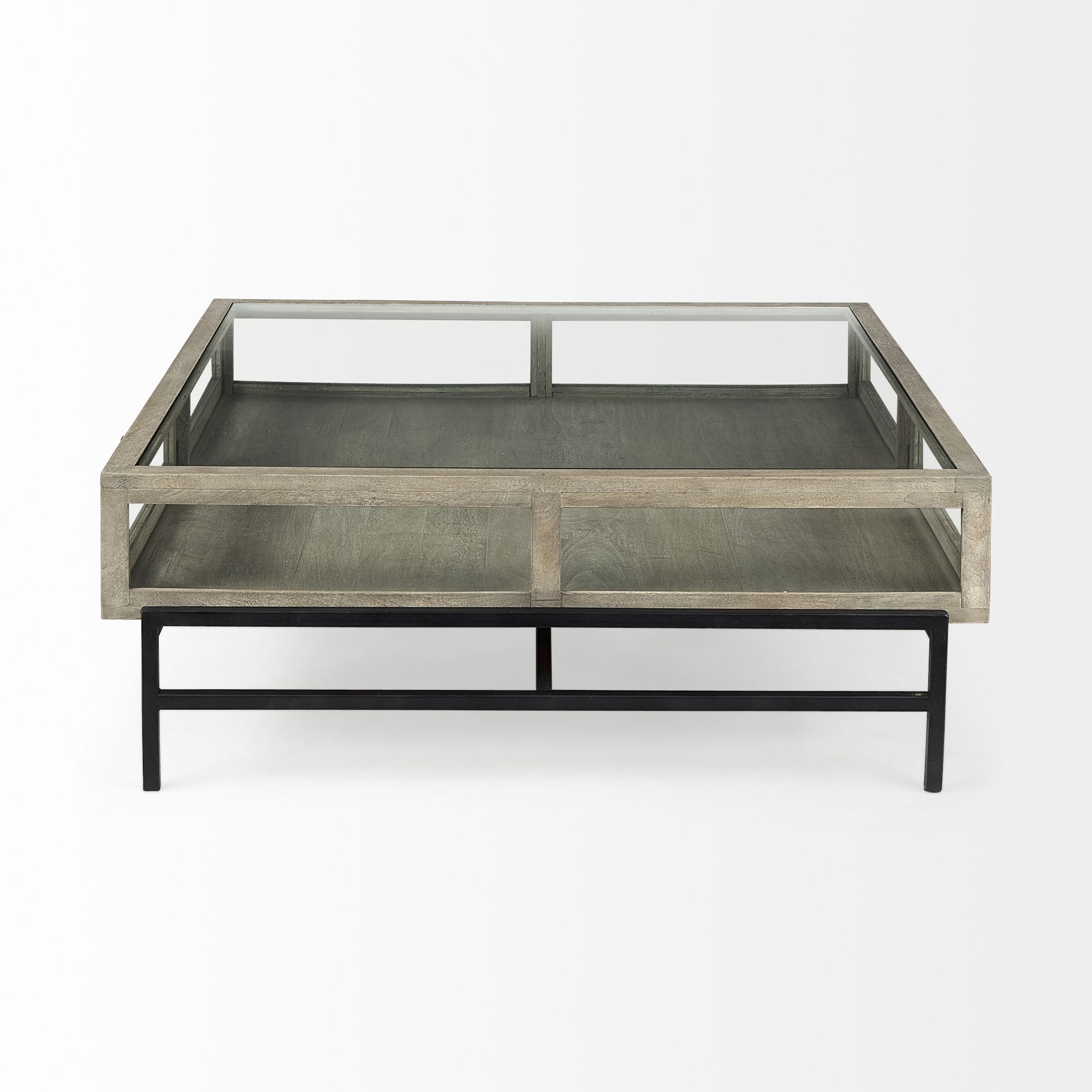 Mercana Arelius Square Coffee Table with Black Metal Base - Gray