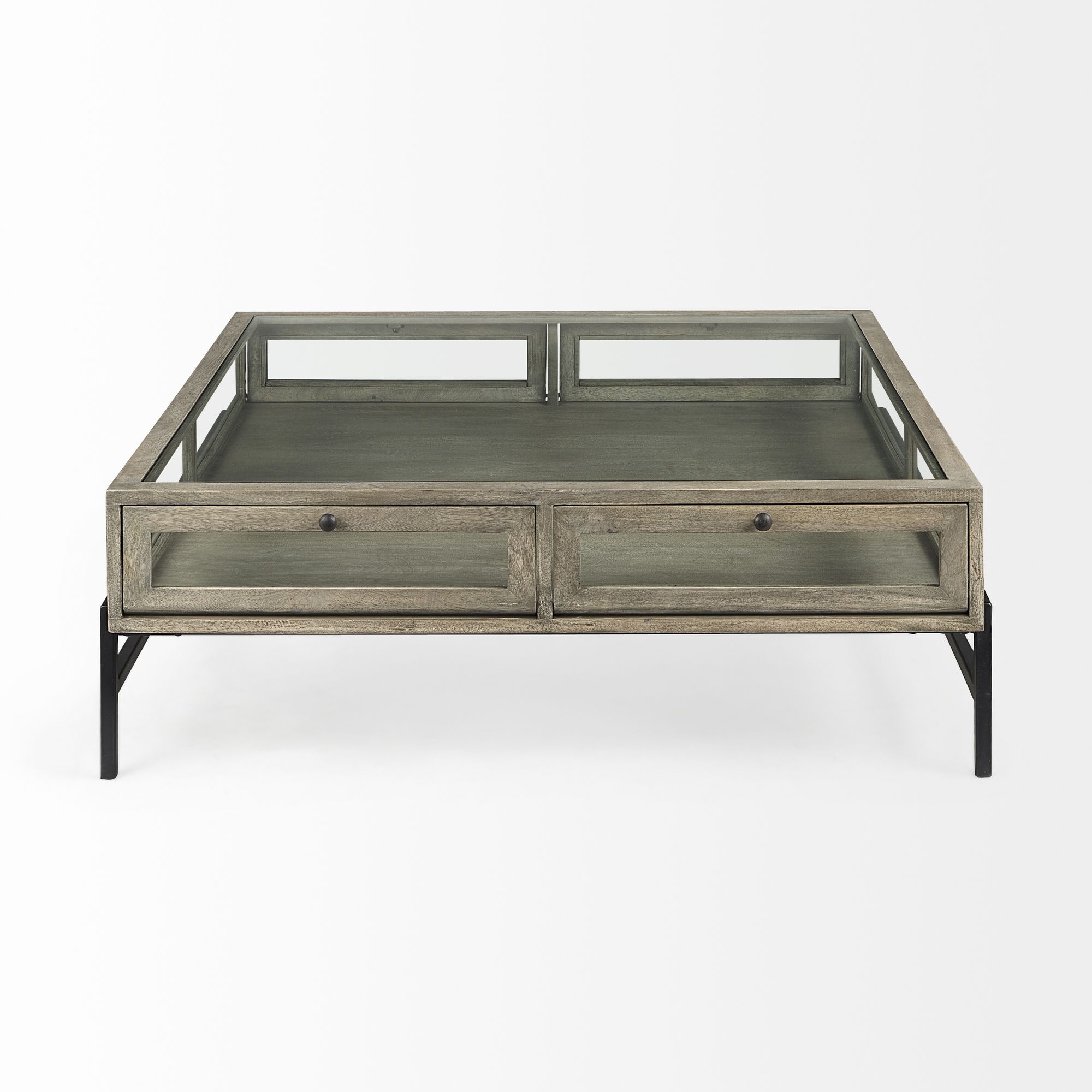 Mercana Arelius Square Coffee Table with Black Metal Base - Gray