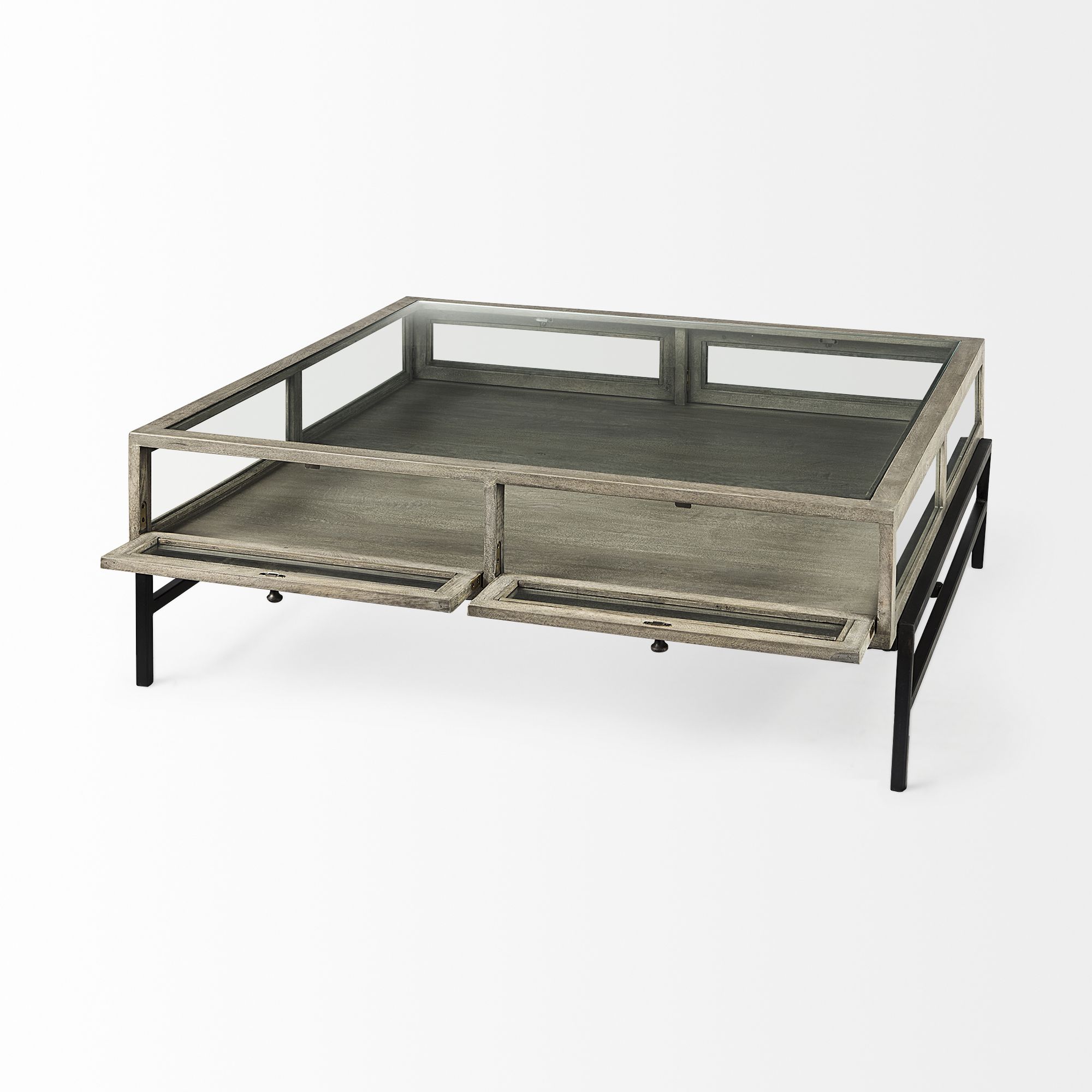 Mercana Arelius Square Coffee Table with Black Metal Base - Gray