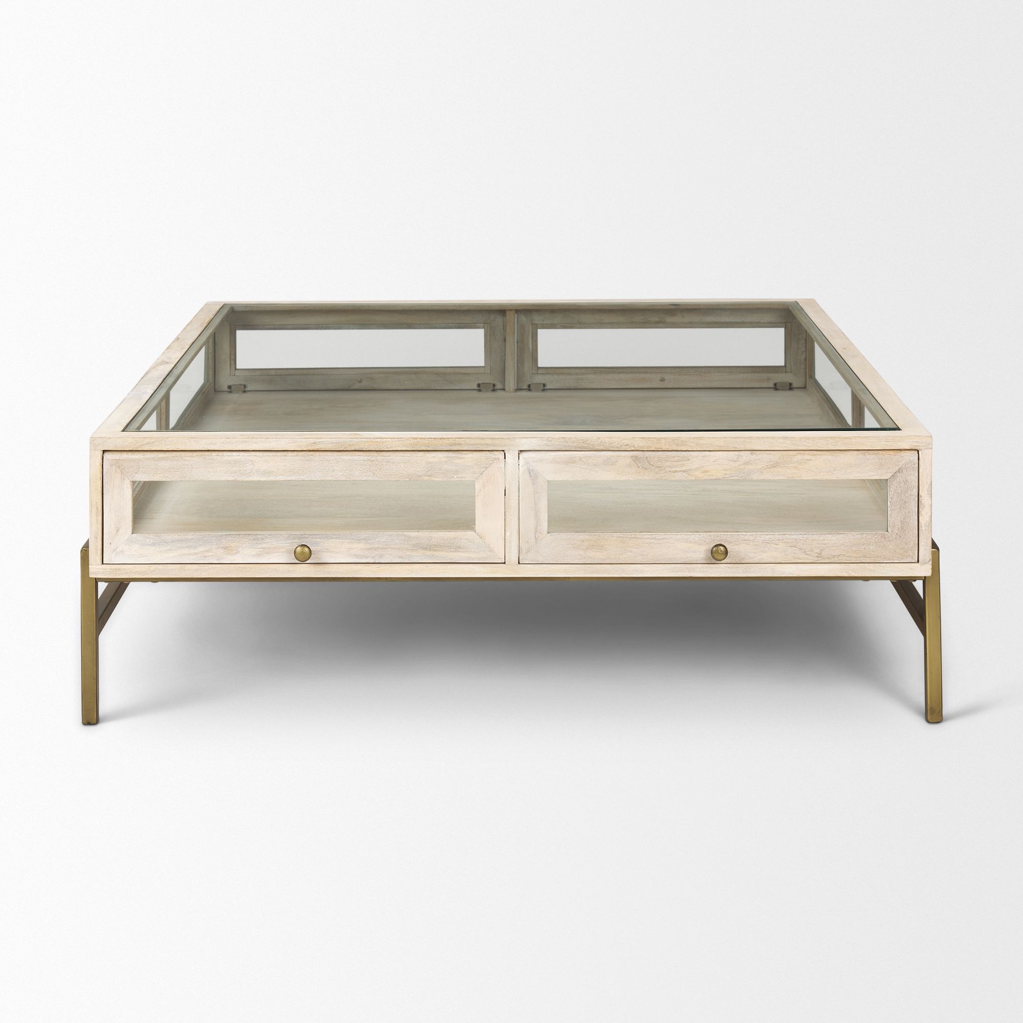 Mercana Arelius Square Coffee Table with Gold Metal Base - White