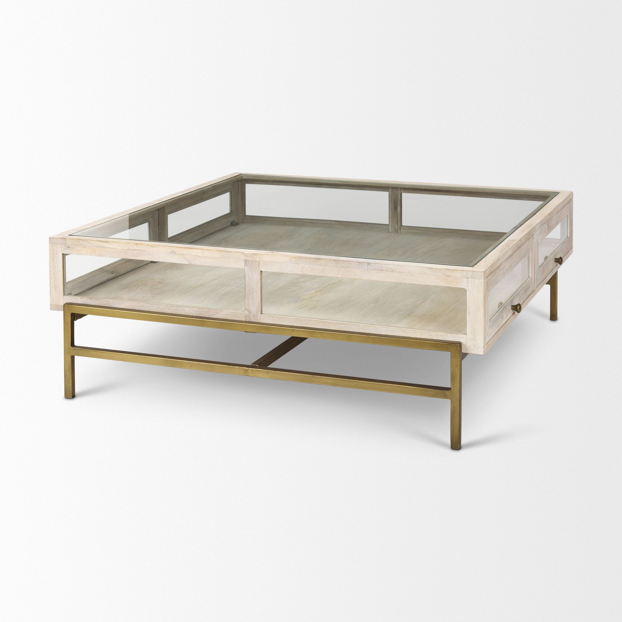 Mercana Arelius Square Coffee Table with Gold Metal Base - White