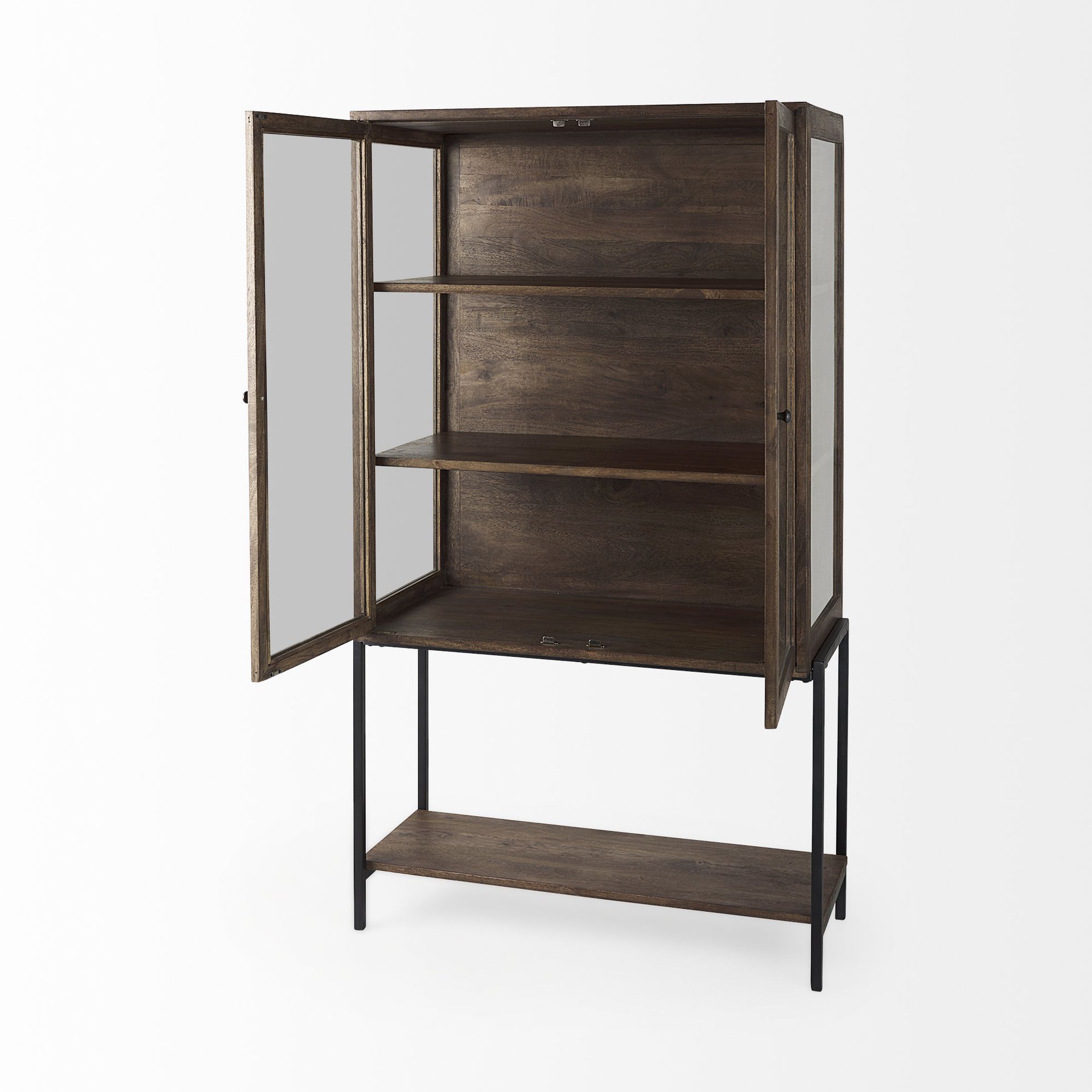 Mercana Arelius Cabinet with Black Metal Base - Brown