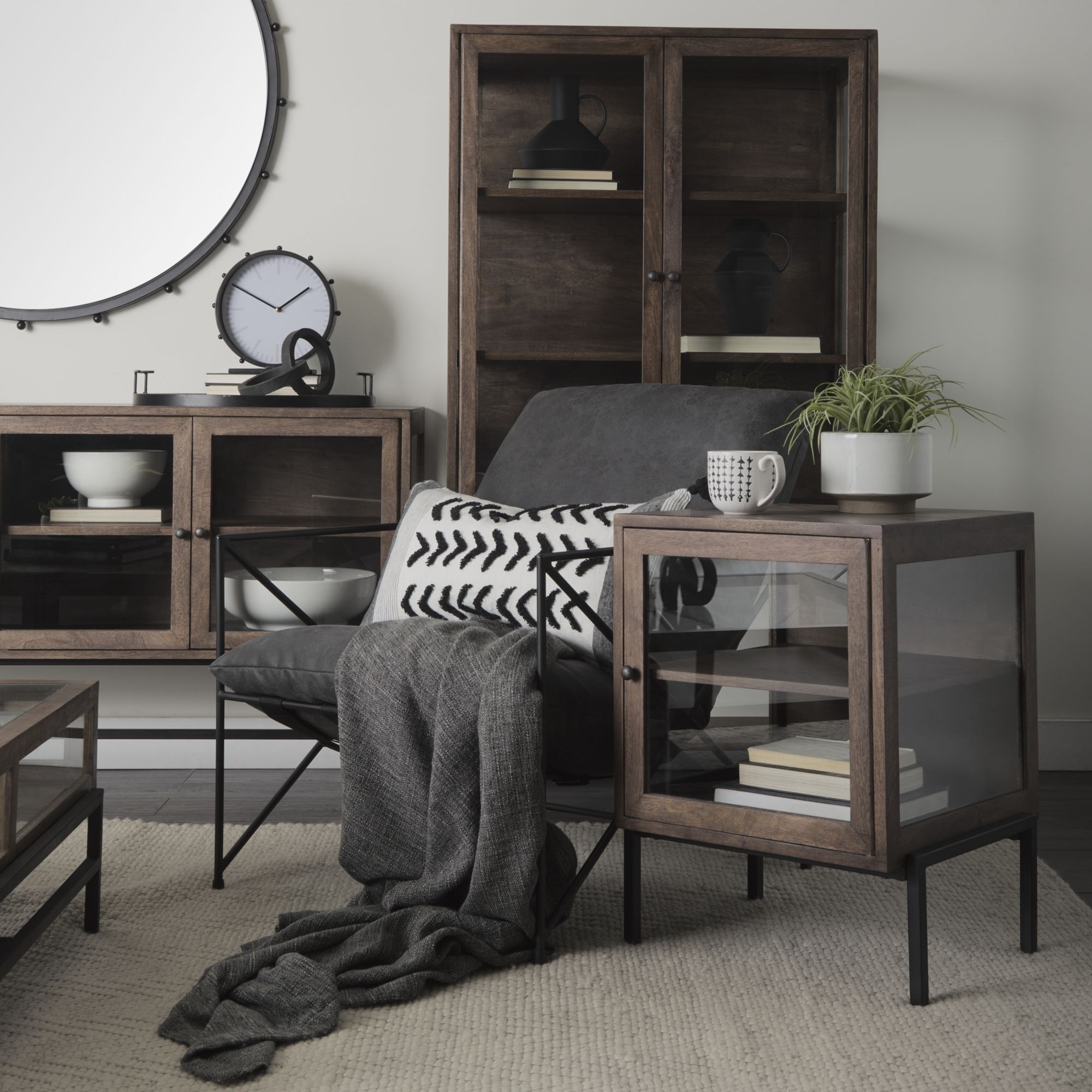 Mercana Arelius Cabinet with Black Metal Base - Brown