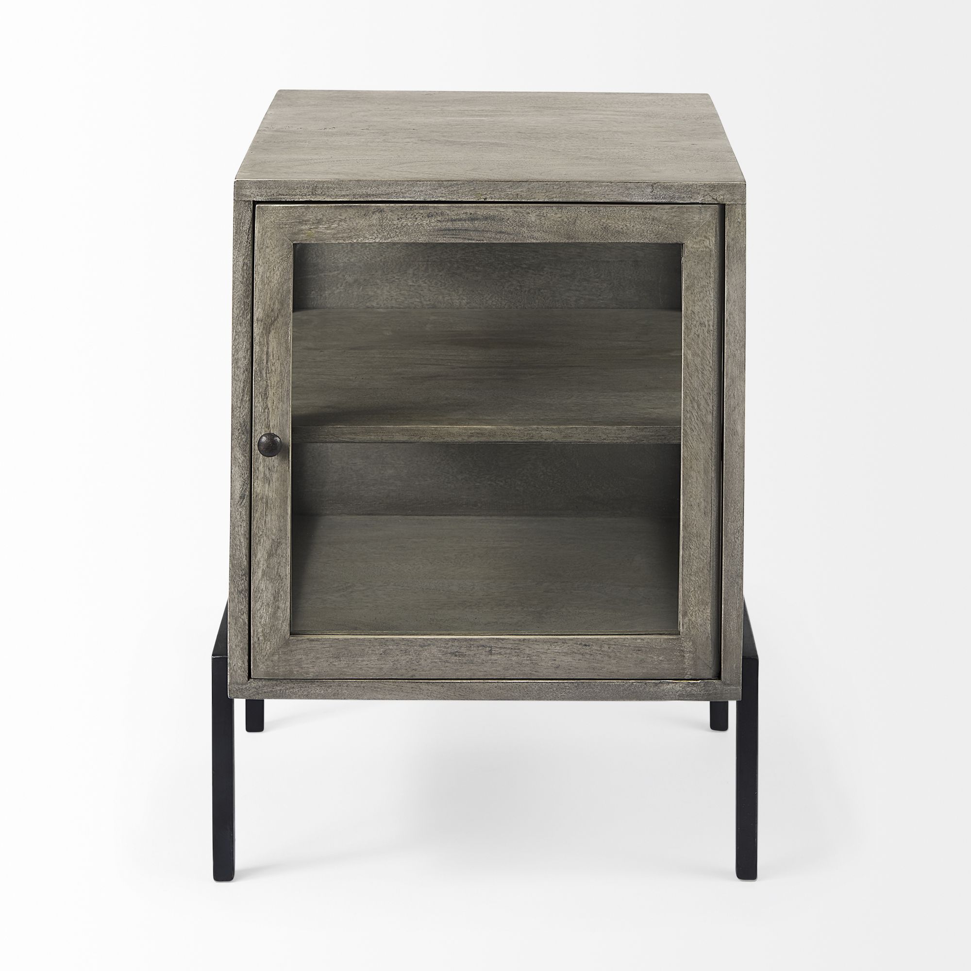 Mercana Arelius End Table with Black Metal Frame - Gray