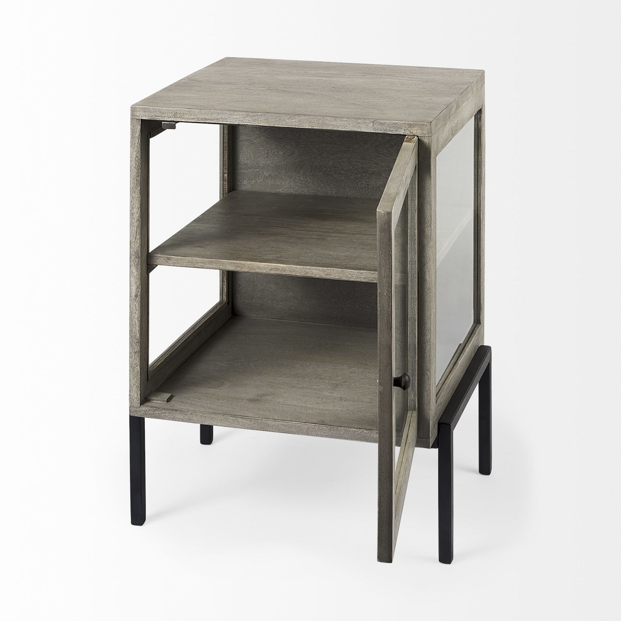 Mercana Arelius End Table with Black Metal Frame - Gray