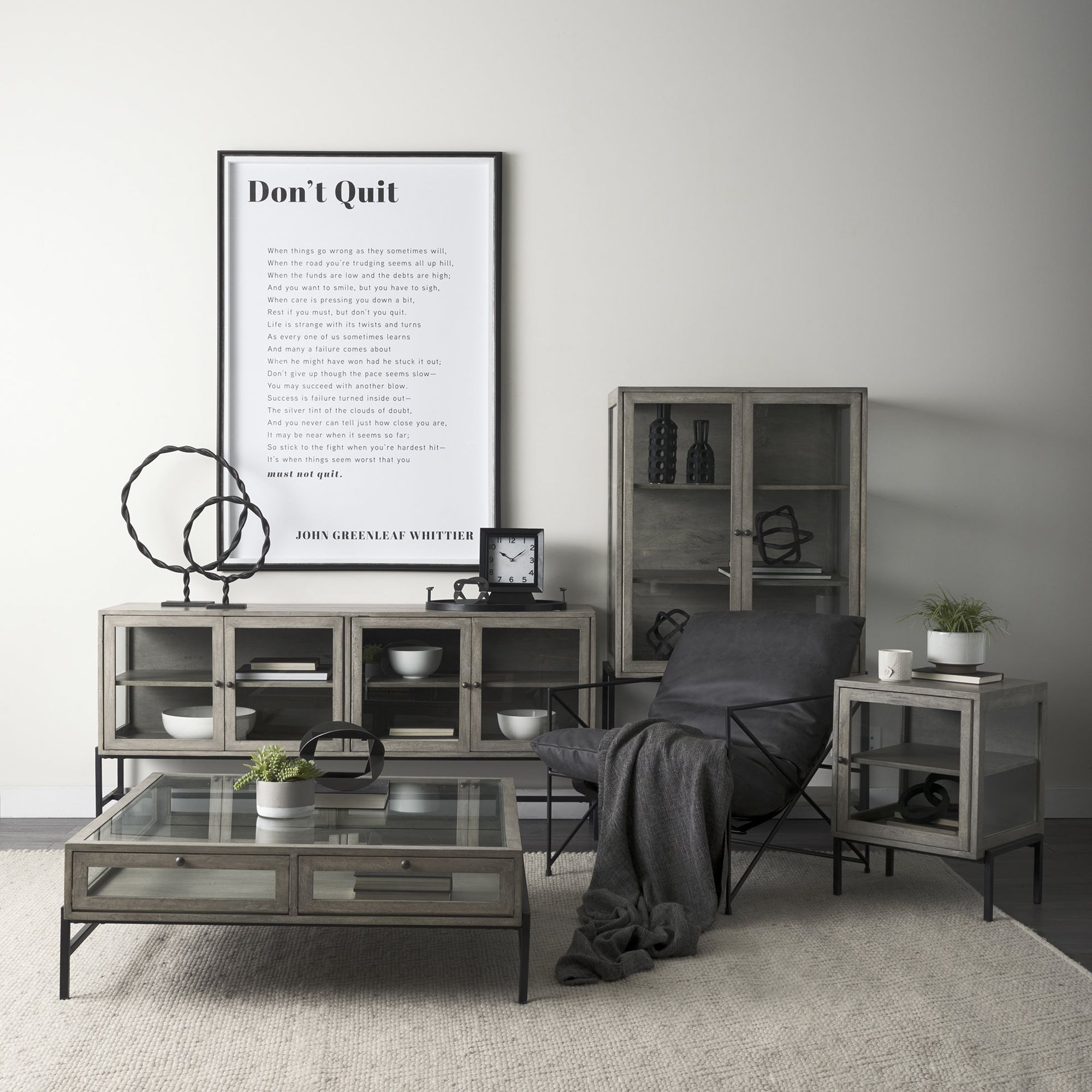 Mercana Arelius End Table with Black Metal Frame - Gray