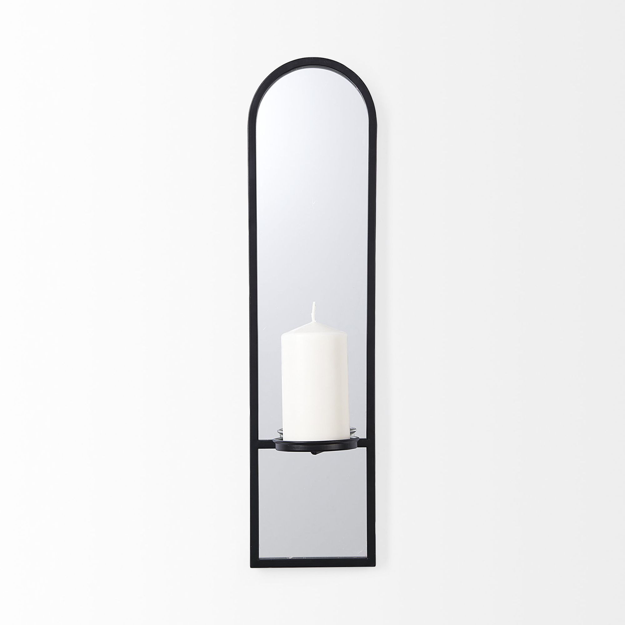 Mercana - Evianna Mirrored with Black Metal Frame Wall Candle Holder