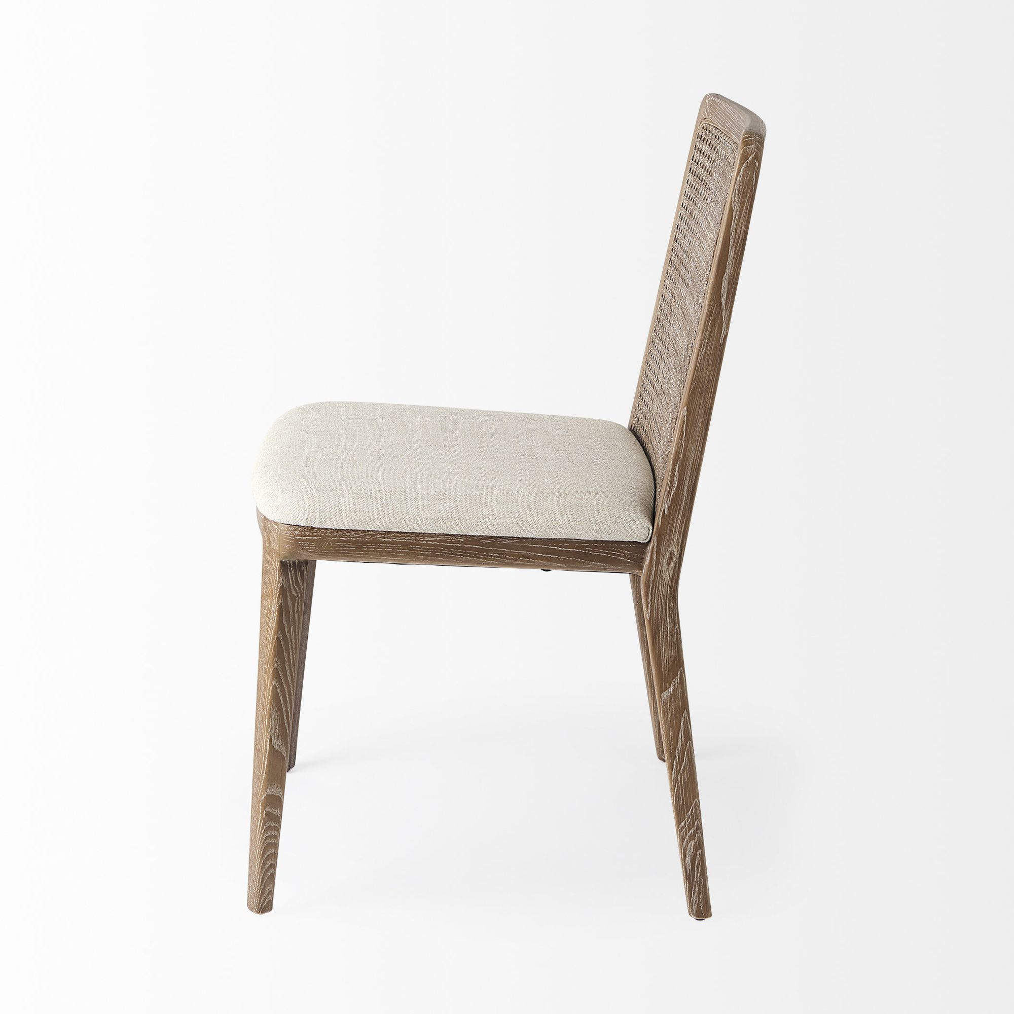 Mercana Clara Armless Dining Chair with Cream Fabric Seat and Cane Back - Light Brown