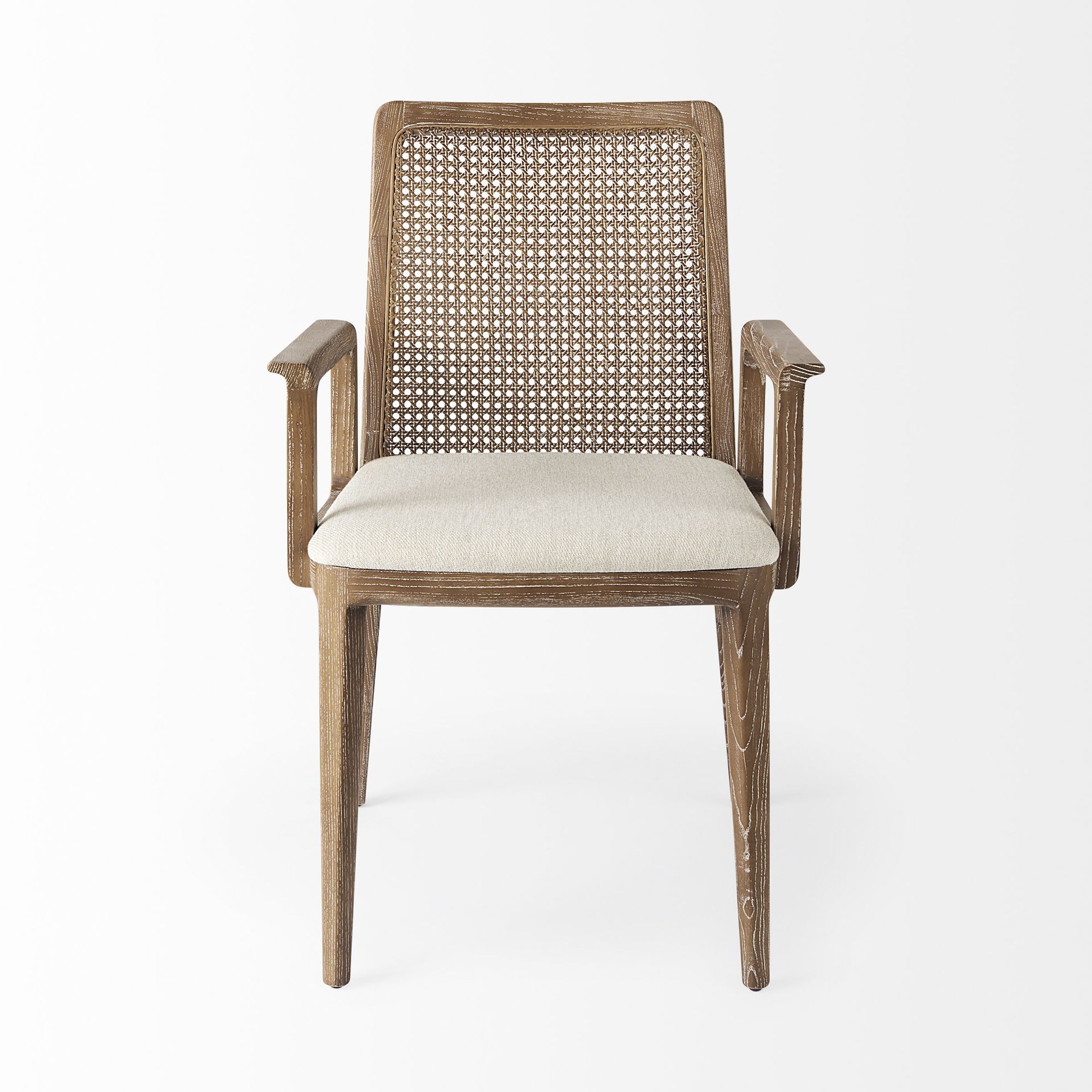 Mercana Clara Square Arms Dining Chair with Cream Fabric Seat and Cane Back - Light Brown