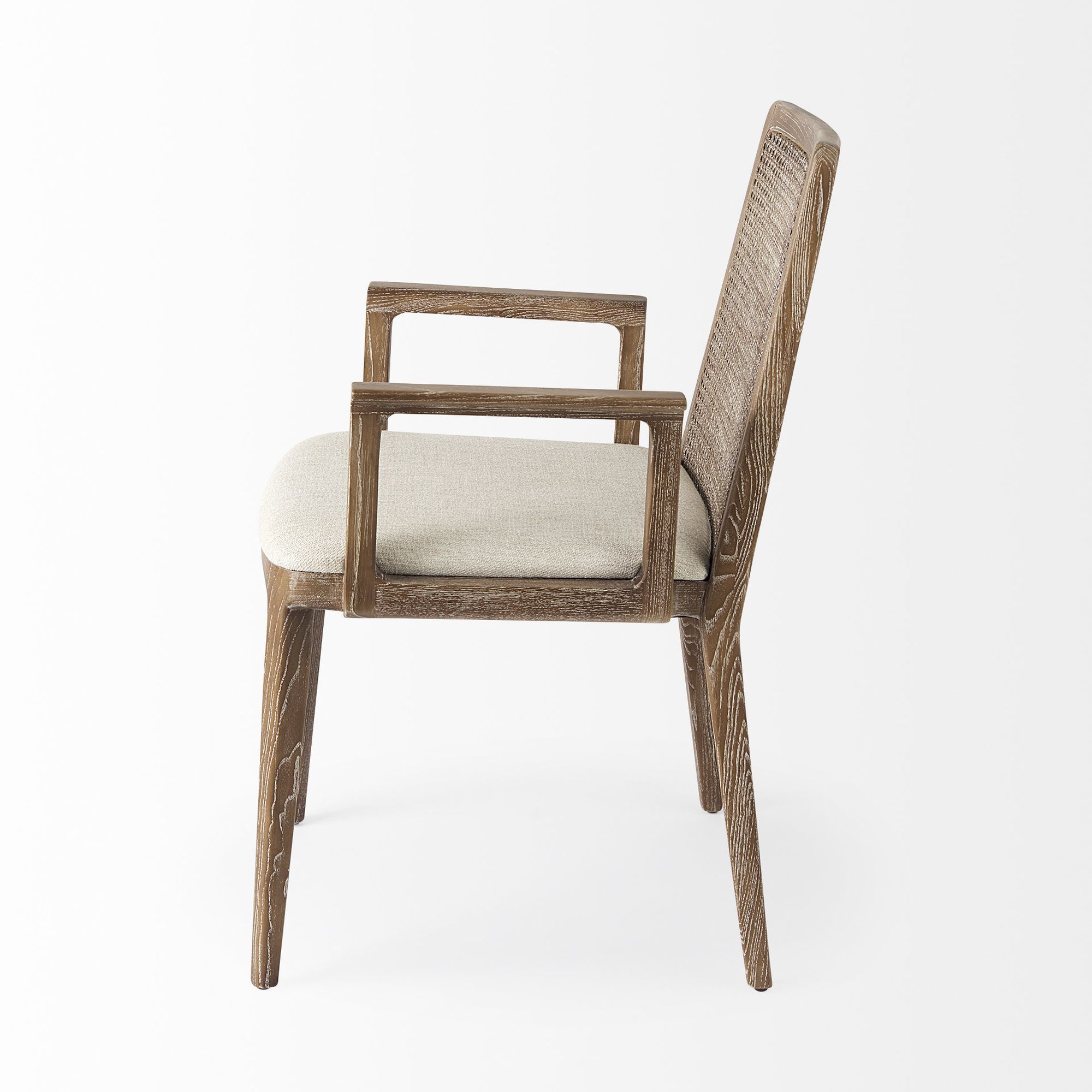 Mercana Clara Square Arms Dining Chair with Cream Fabric Seat and Cane Back - Light Brown