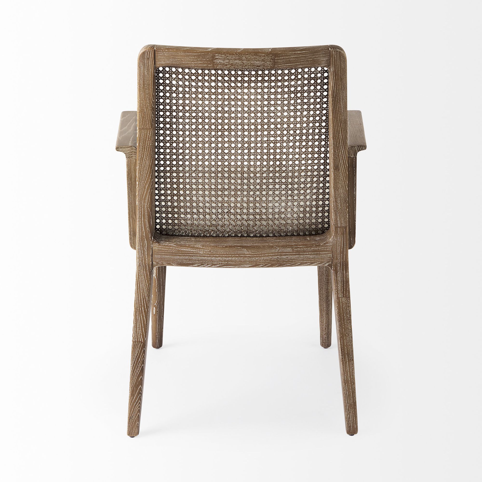 Mercana Clara Square Arms Dining Chair with Cream Fabric Seat and Cane Back - Light Brown