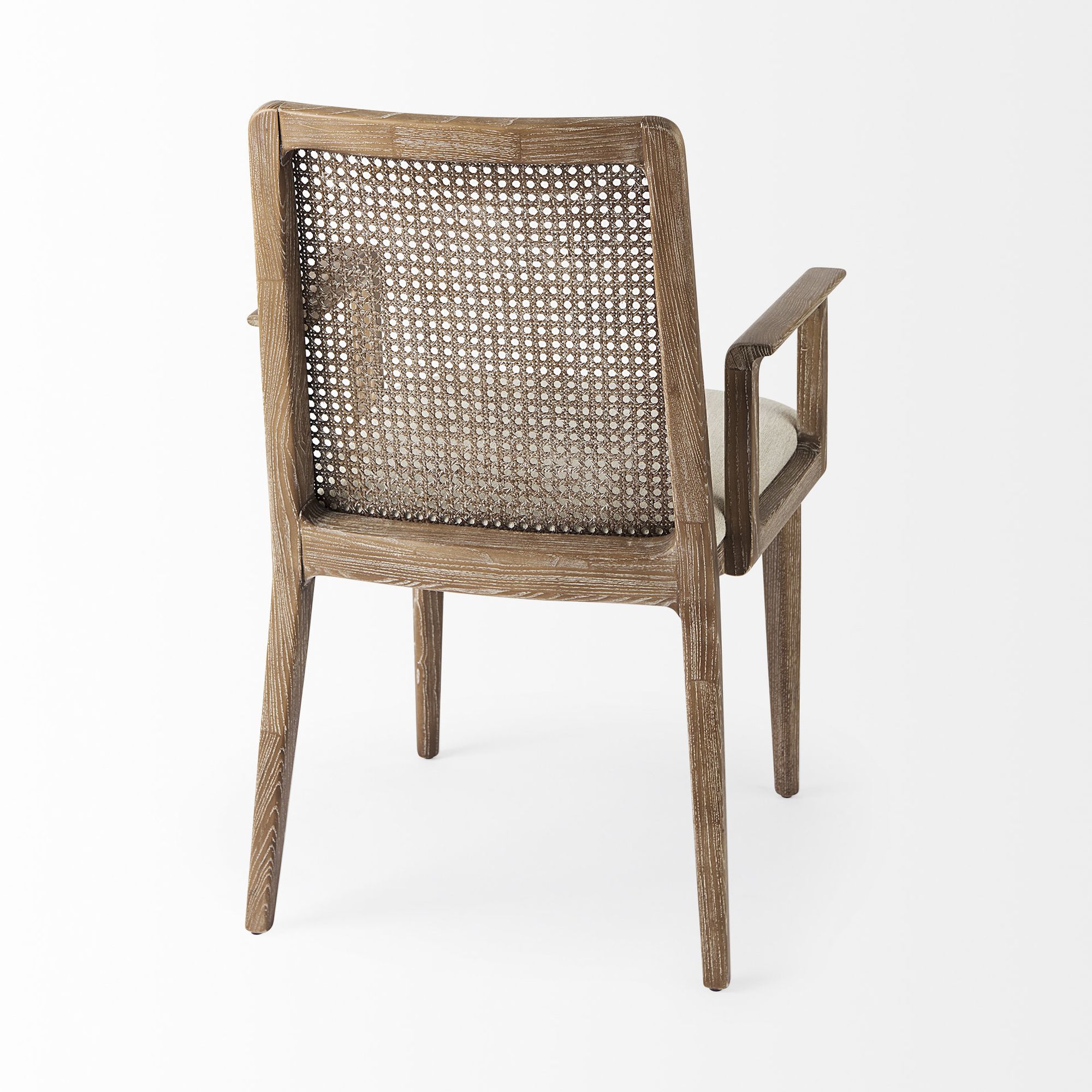 Mercana Clara Square Arms Dining Chair with Cream Fabric Seat and Cane Back - Light Brown