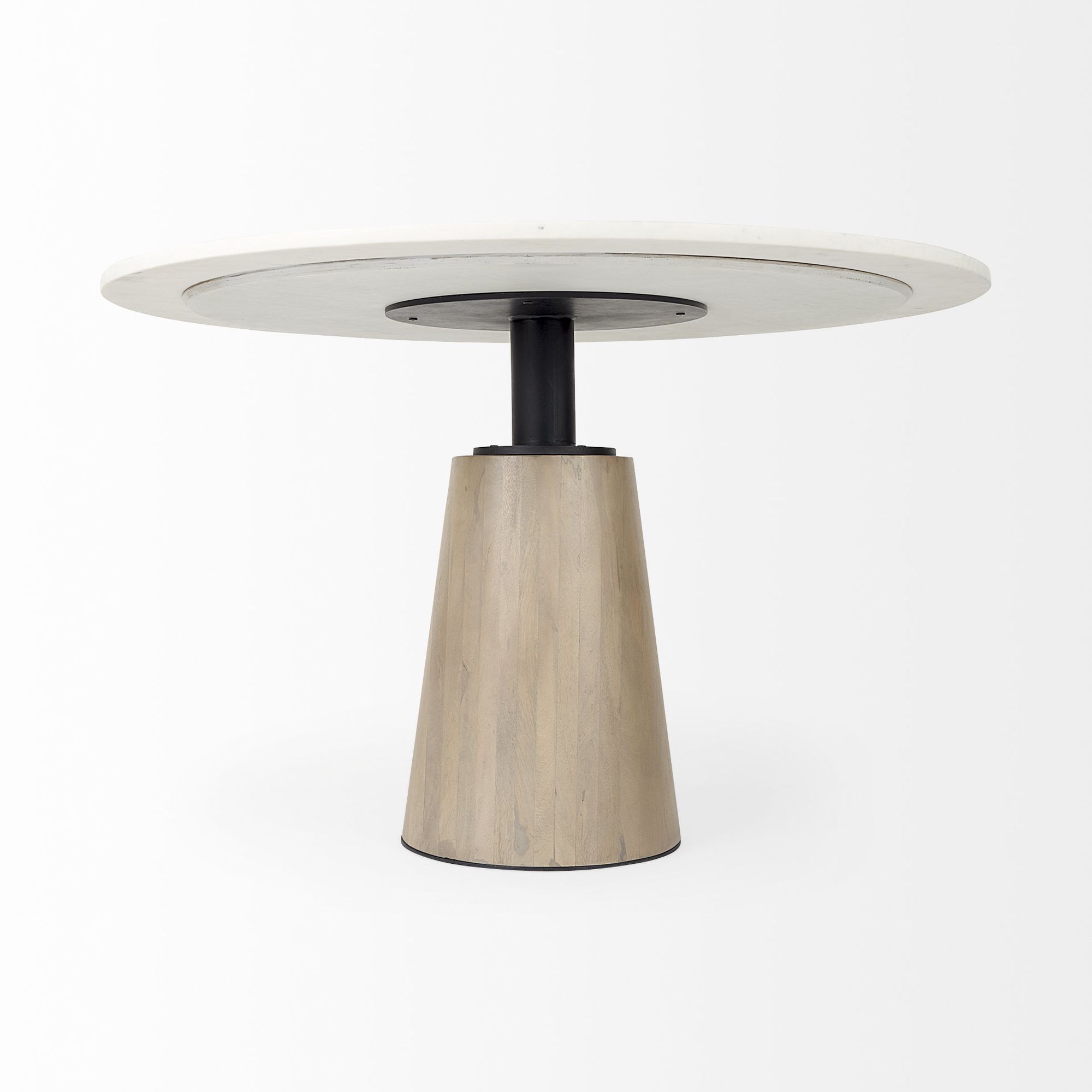 Mercana Maxwell Round Dining Table with Metal and Wood Pedestal Base - White/Light Brown