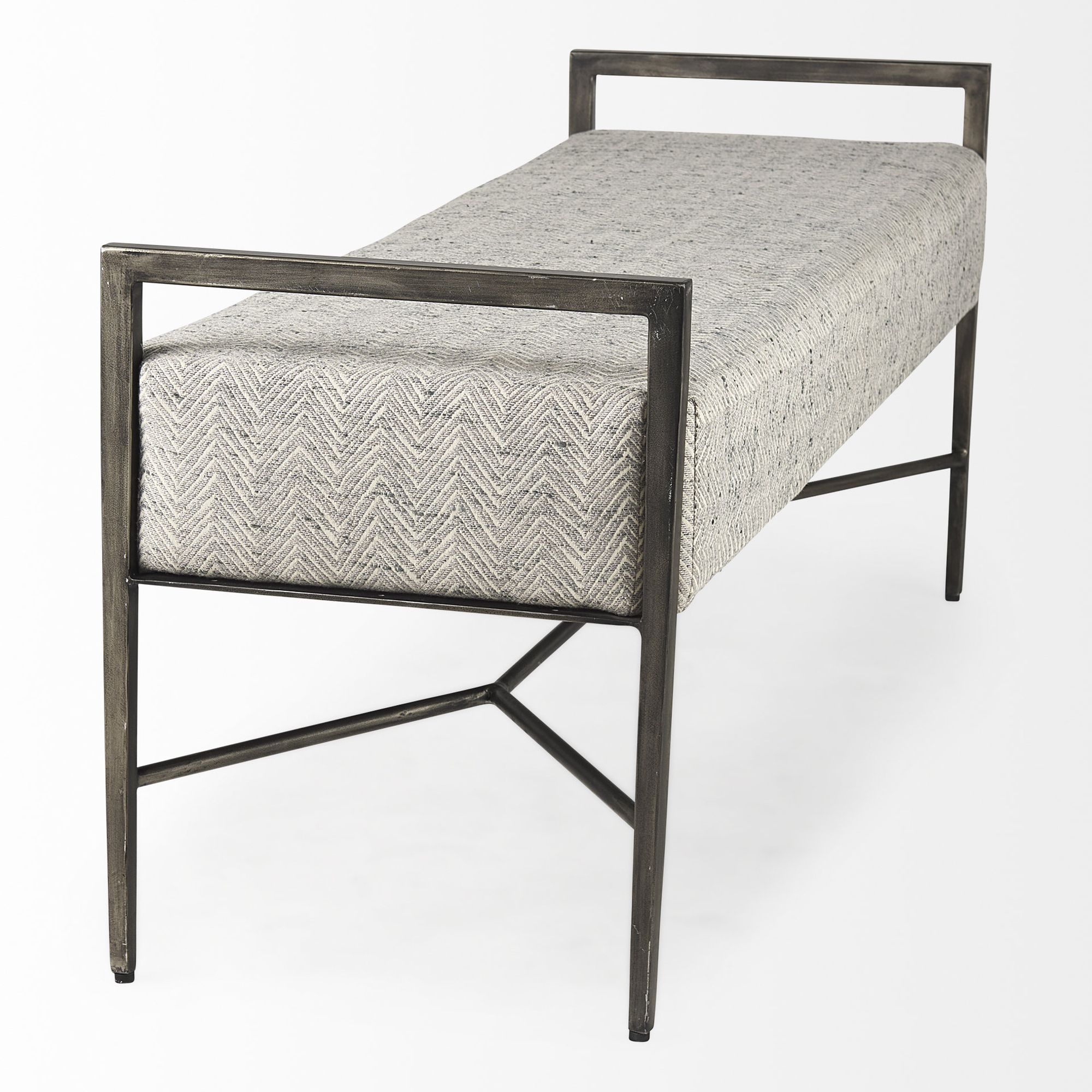 Mercana Charlotte Bench with Antique Nickel Metal Frame - Light Gray