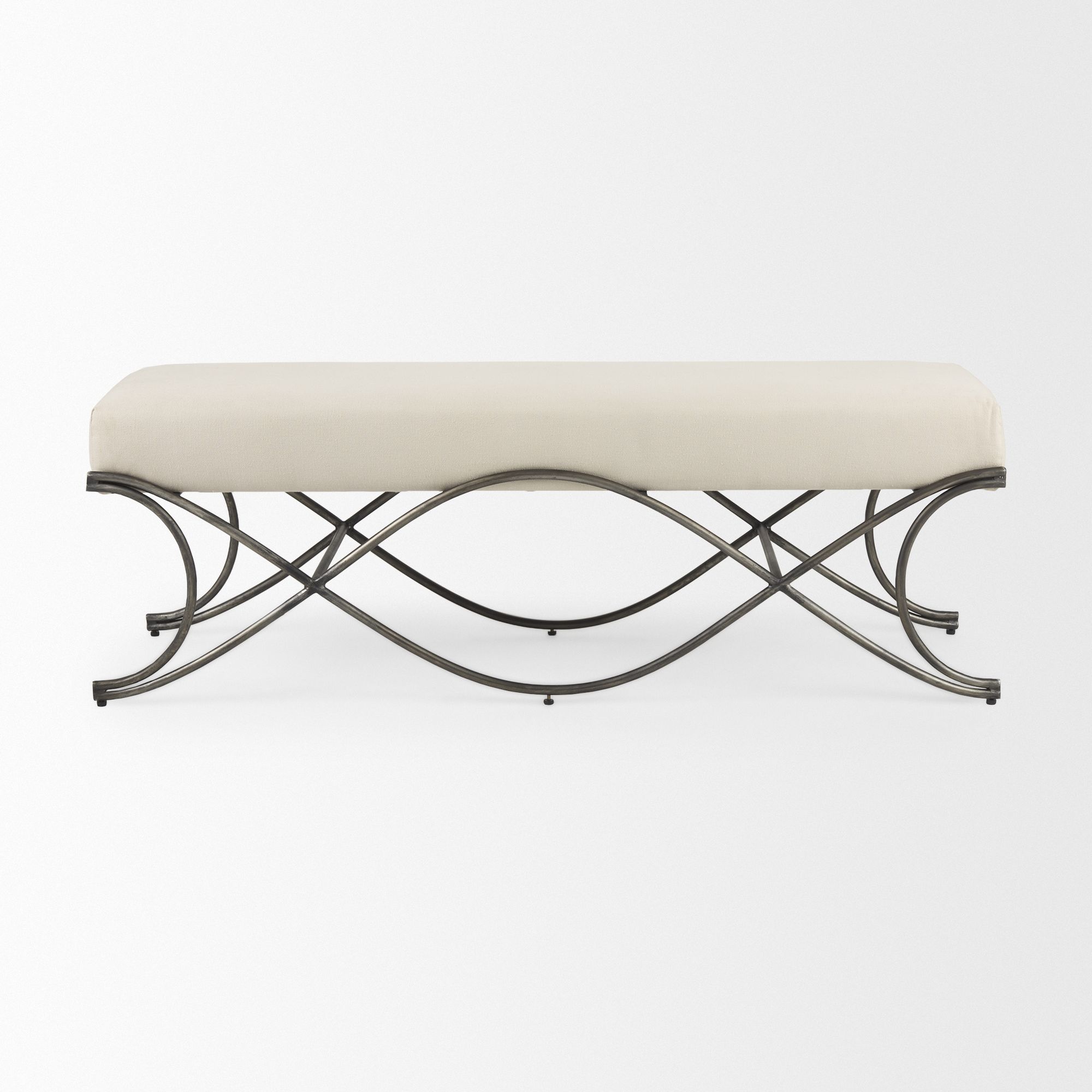 Mercana Ayla Bench with Antique Nickel Frame - Cream