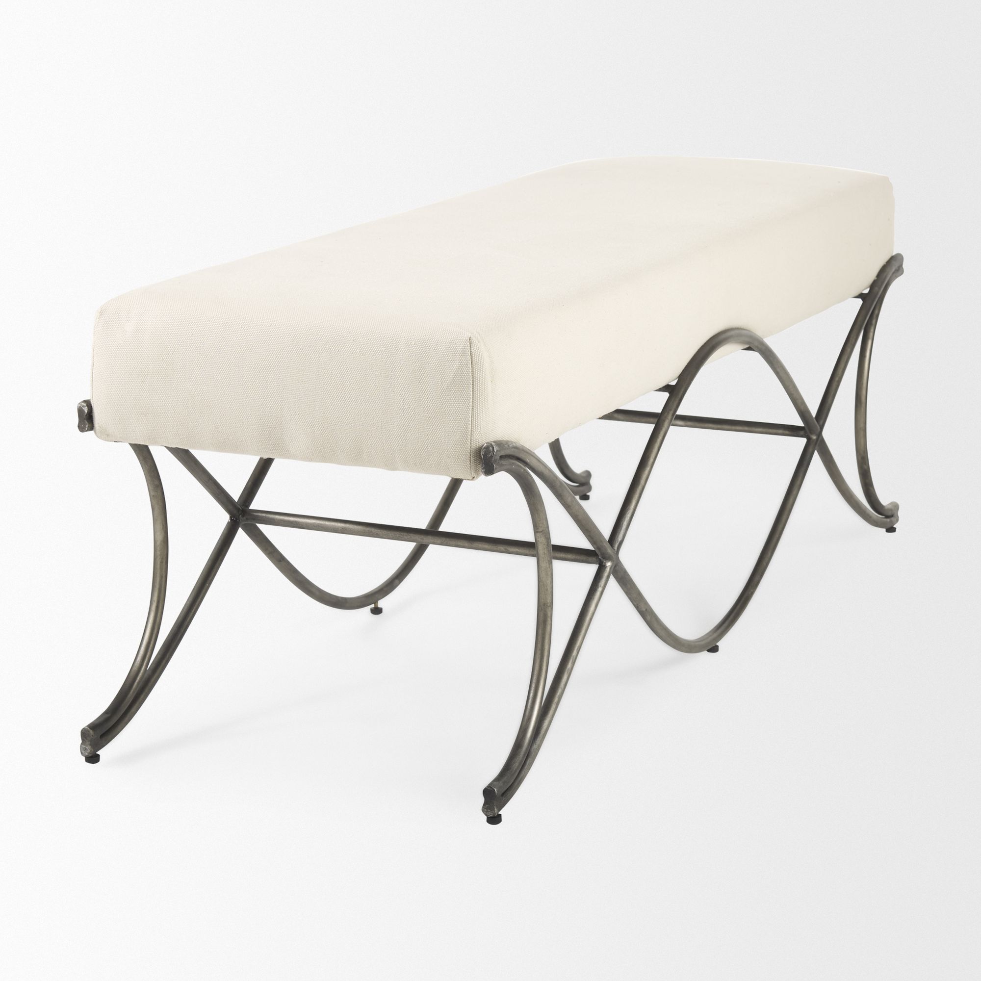 Mercana Ayla Bench with Antique Nickel Frame - Cream