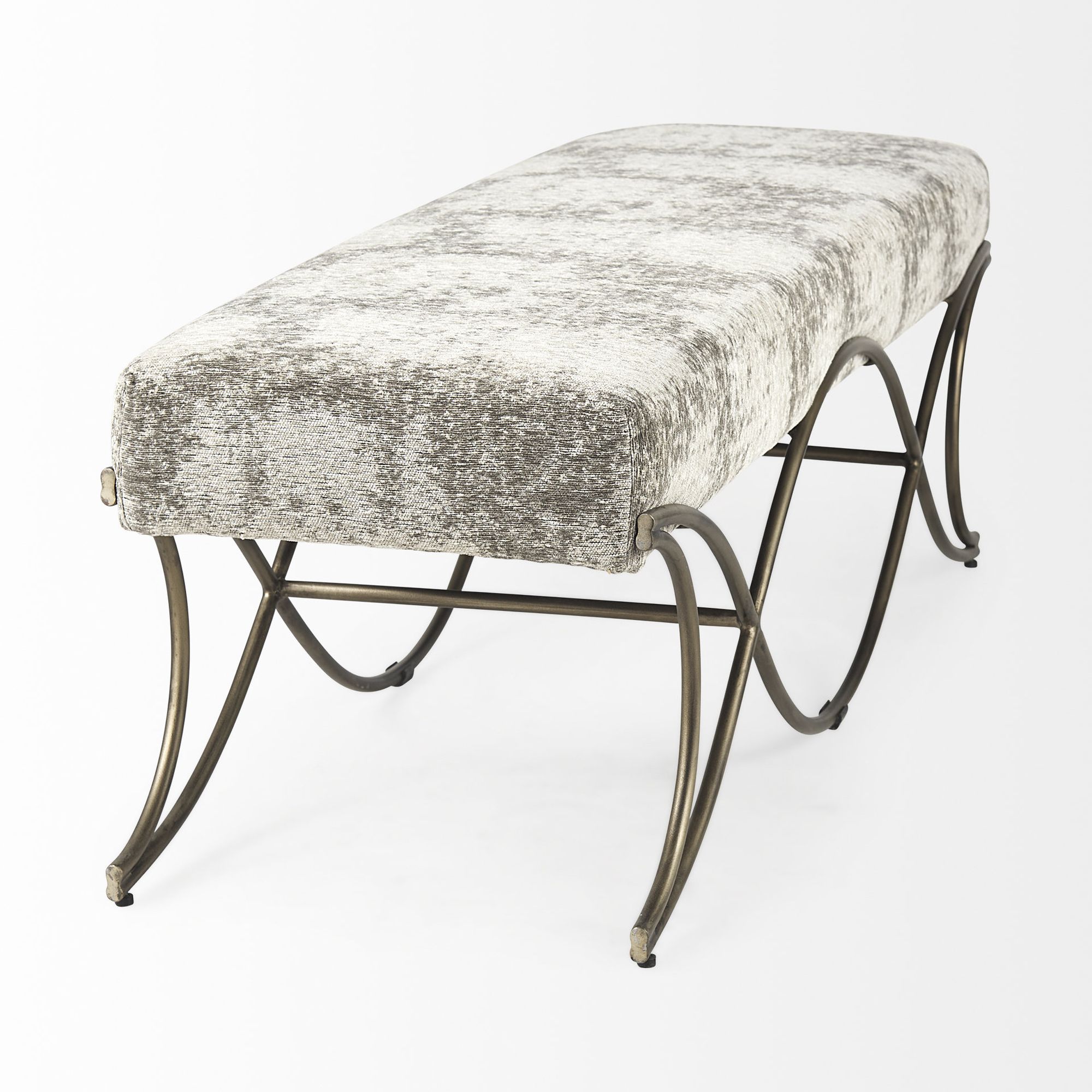 Mercana Ayla Bench with Antique Gold Metal Frame - Light Gray