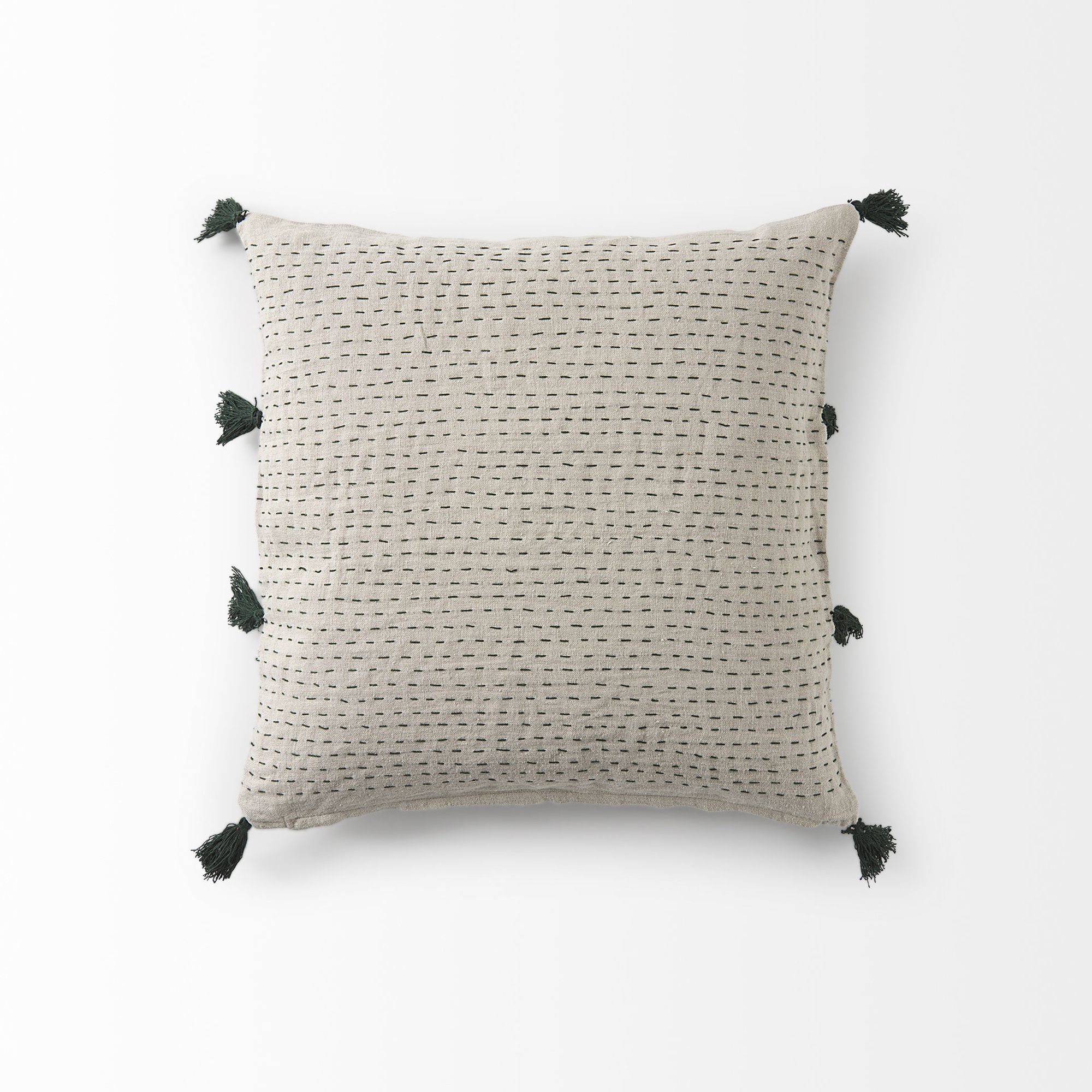 Mercana Charmaine Decorative Pillow Cover with Fringe - Beige/Green, Square