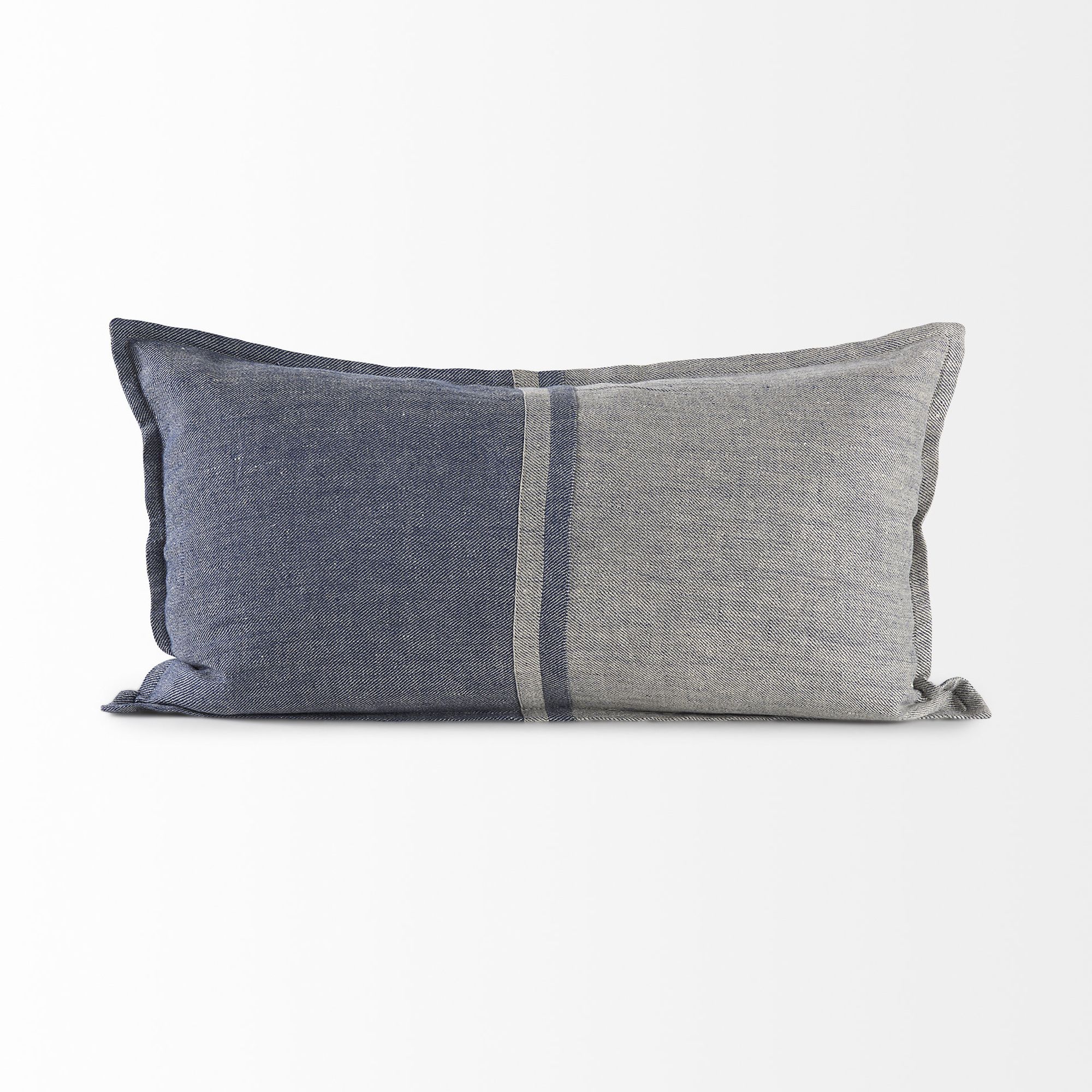 Mercana Aubrielle 14L x 26W Fabric Color Blocked Decorative Pillow Cover - Gray/Blue, Rectangular