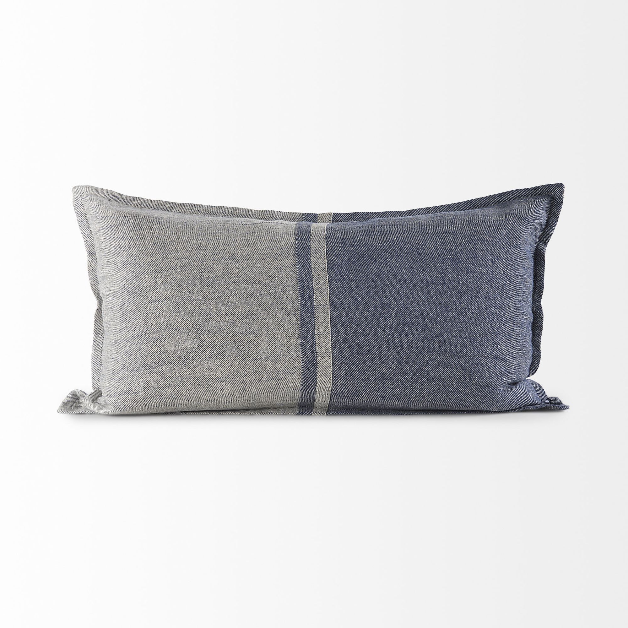 Mercana Aubrielle 14L x 26W Fabric Color Blocked Decorative Pillow Cover - Gray/Blue, Rectangular