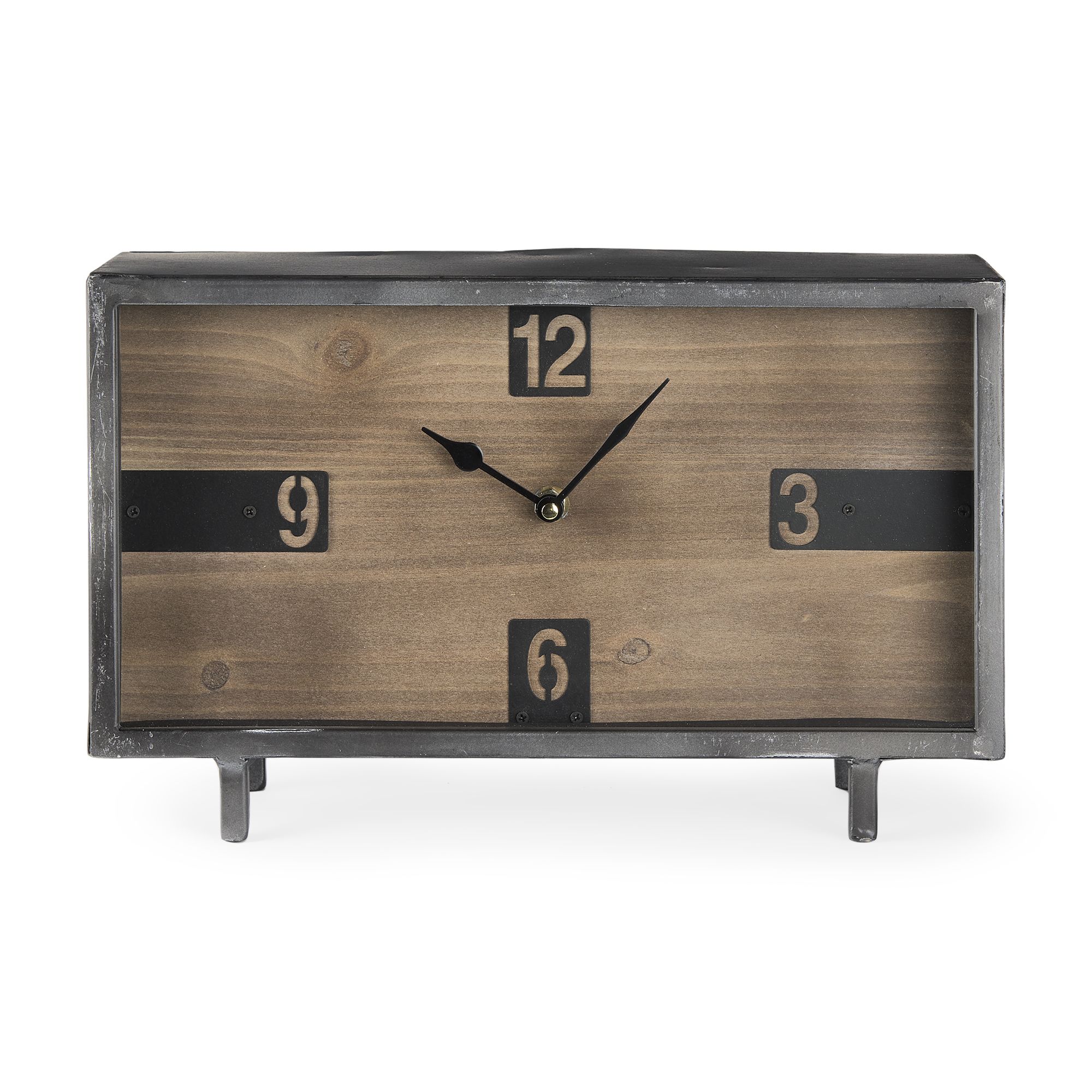 Mercana - Harvey Black Metal and Wood Rectangular Table Clock