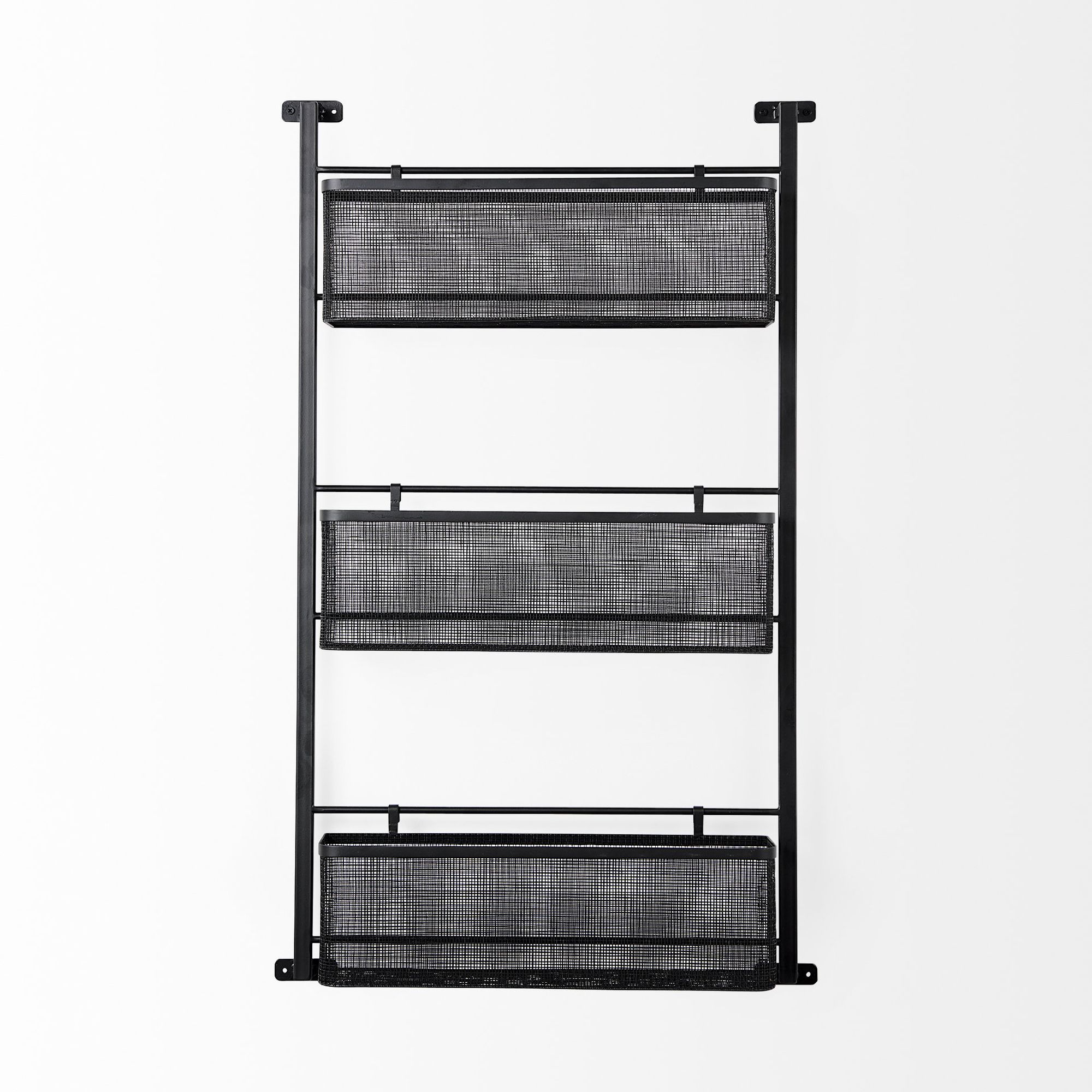 Mercana - Macrinus Black Metal with Mesh Wall Mounted Shelf