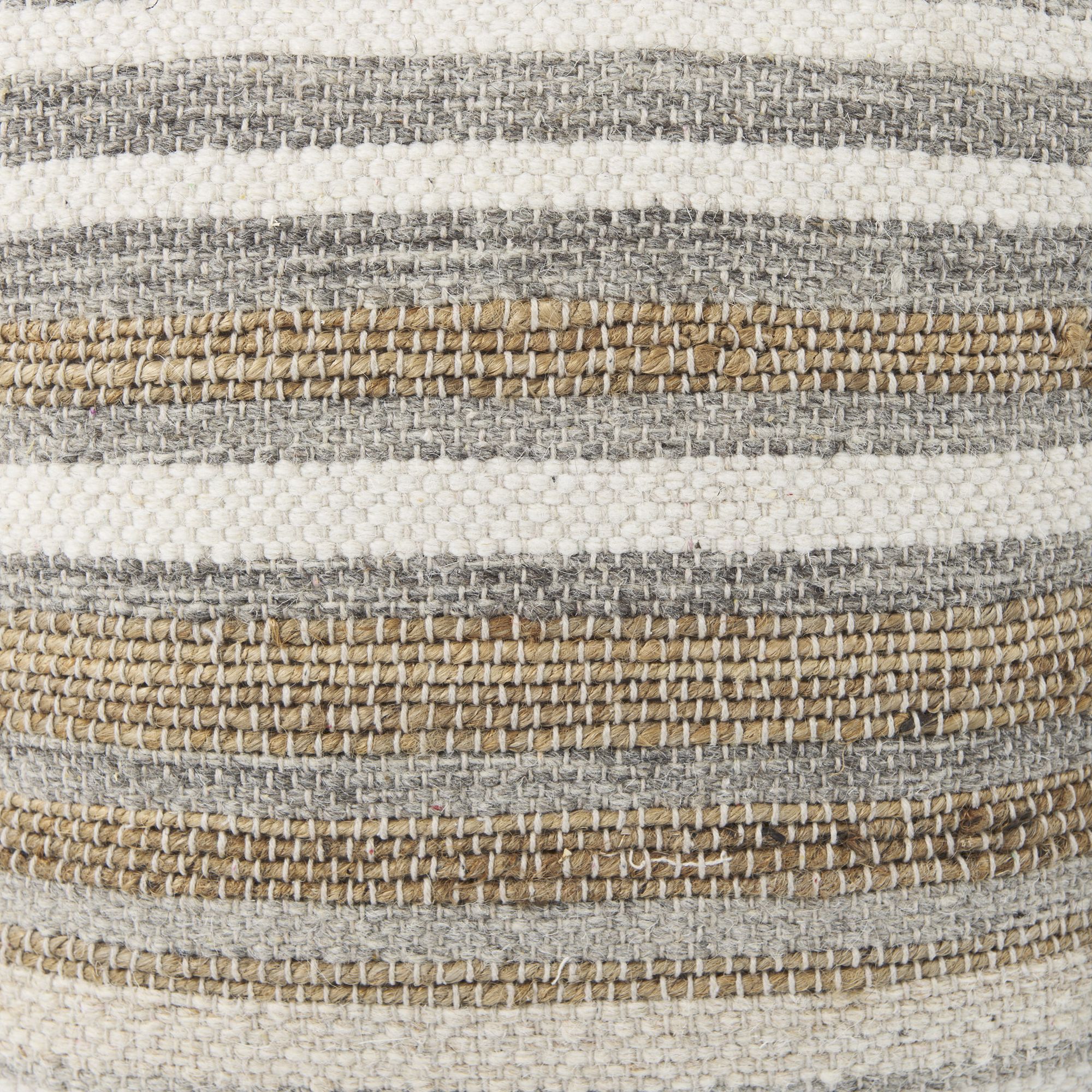 Mercana - Aahana White/Taupe/Gray Striped Hemp and Cotton Pouf