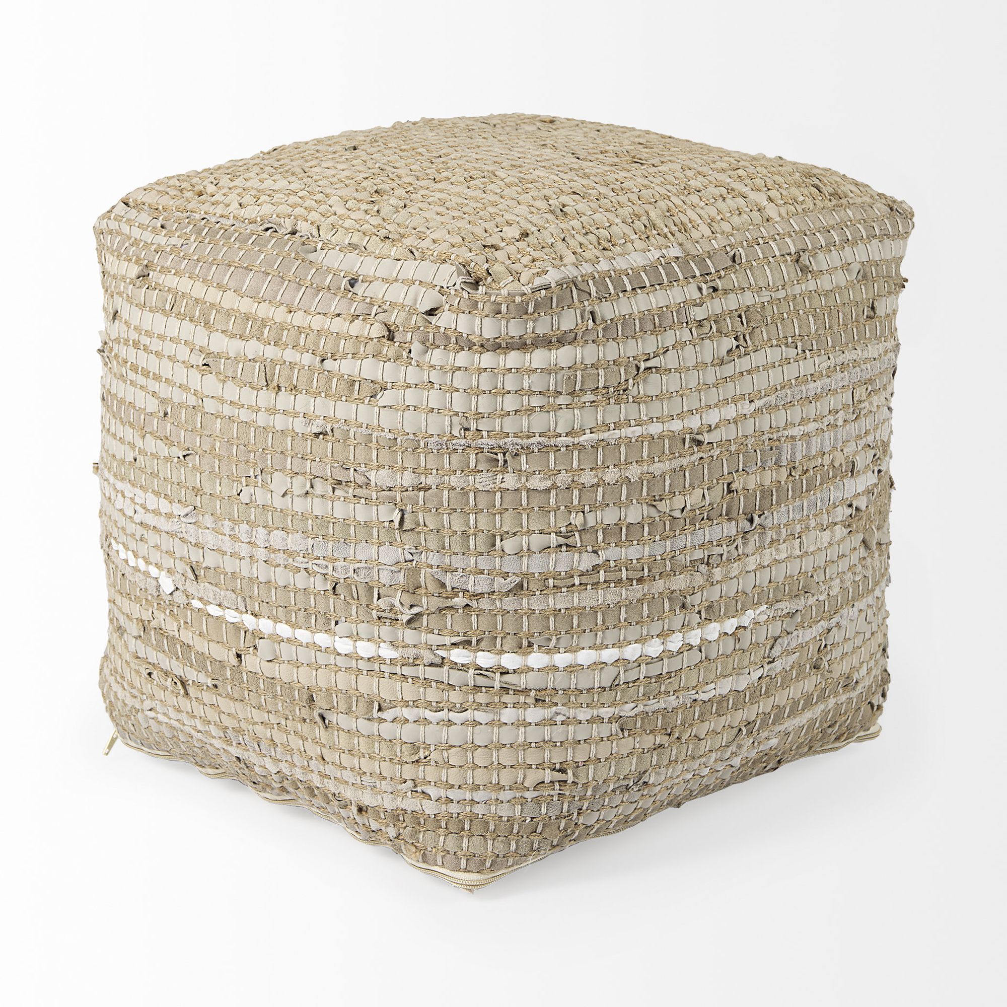 Mercana Aalia Pouf - Beige, Leather/Jute Fiber