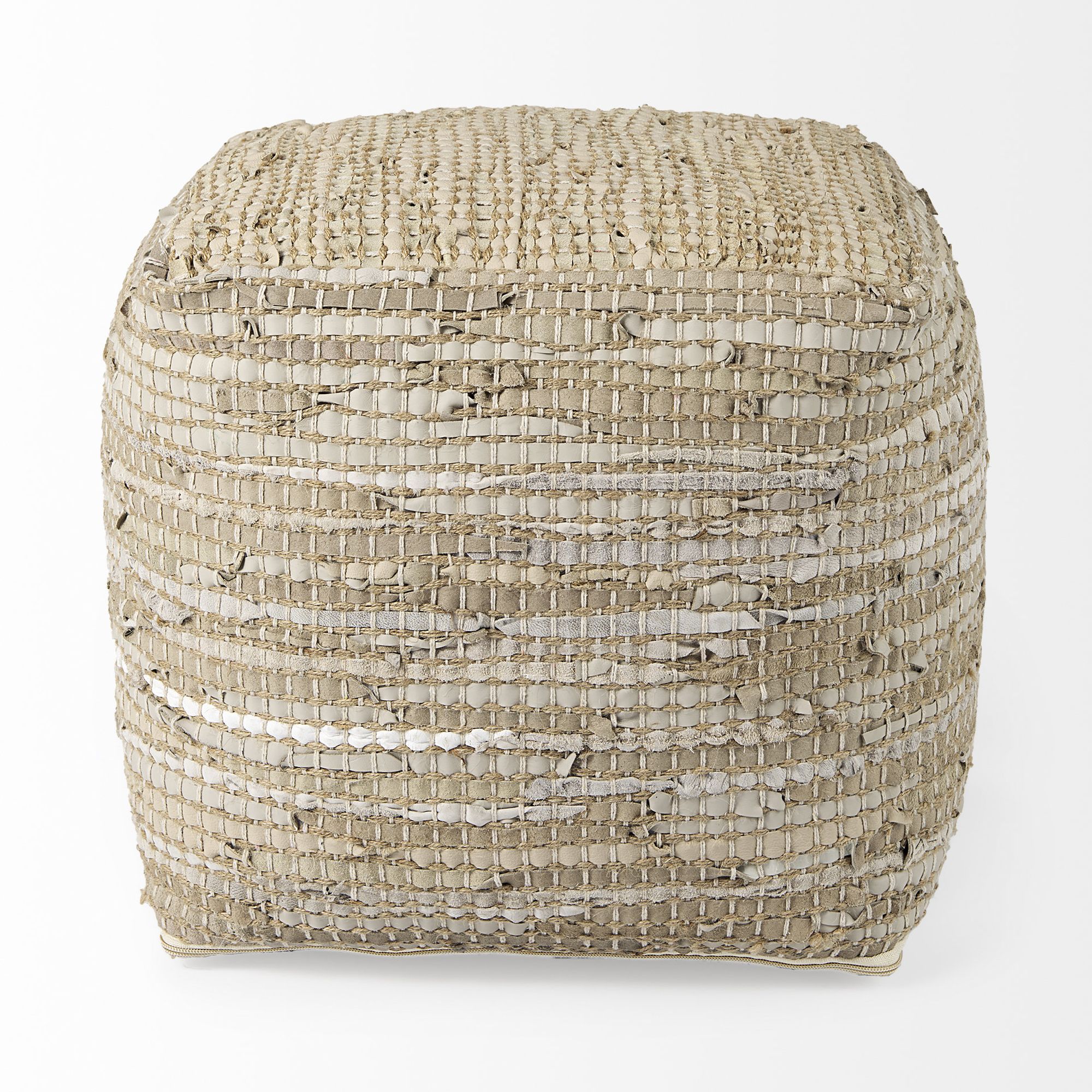 Mercana Aalia Pouf - Beige, Leather/Jute Fiber