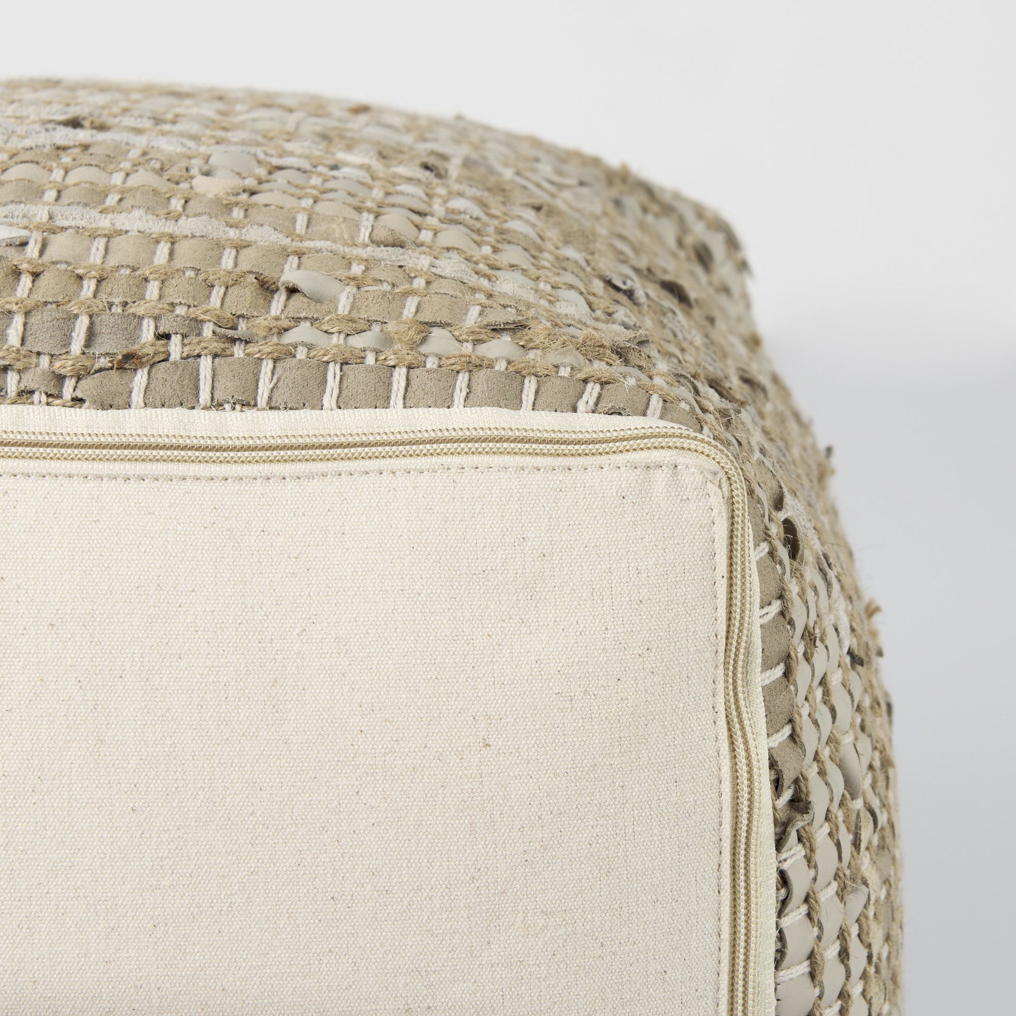 Mercana Aalia Pouf - Beige, Leather/Jute Fiber