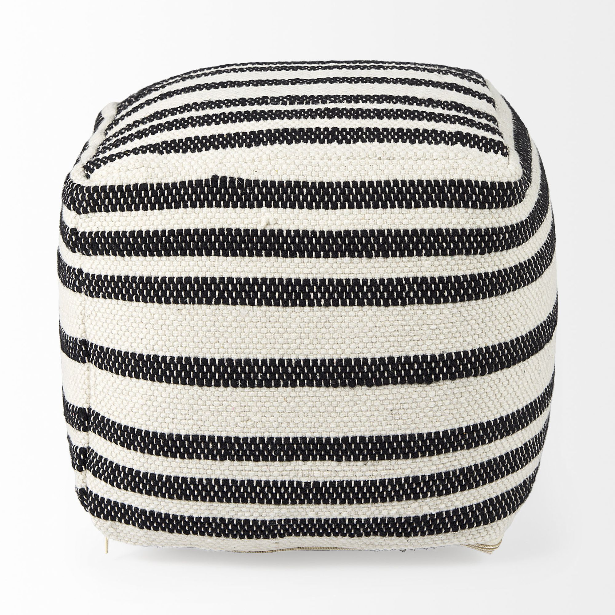 Mercana - Aanya Black/White striped Wool and Cotton Pouf