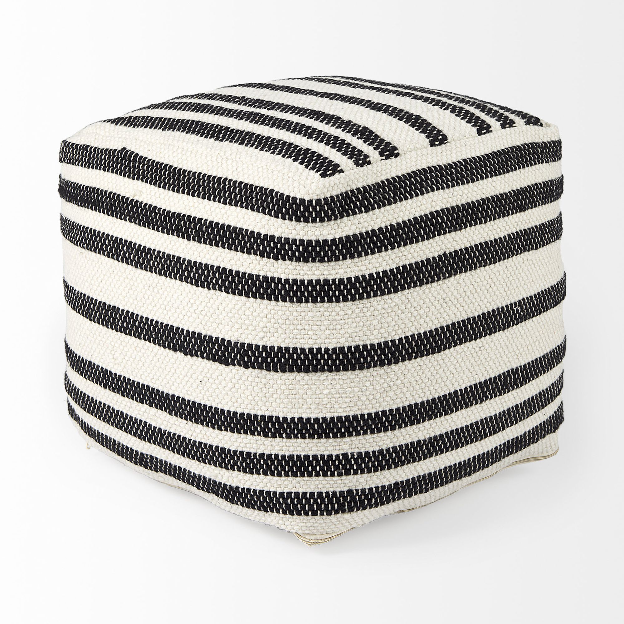 Mercana - Aanya Black/White striped Wool and Cotton Pouf