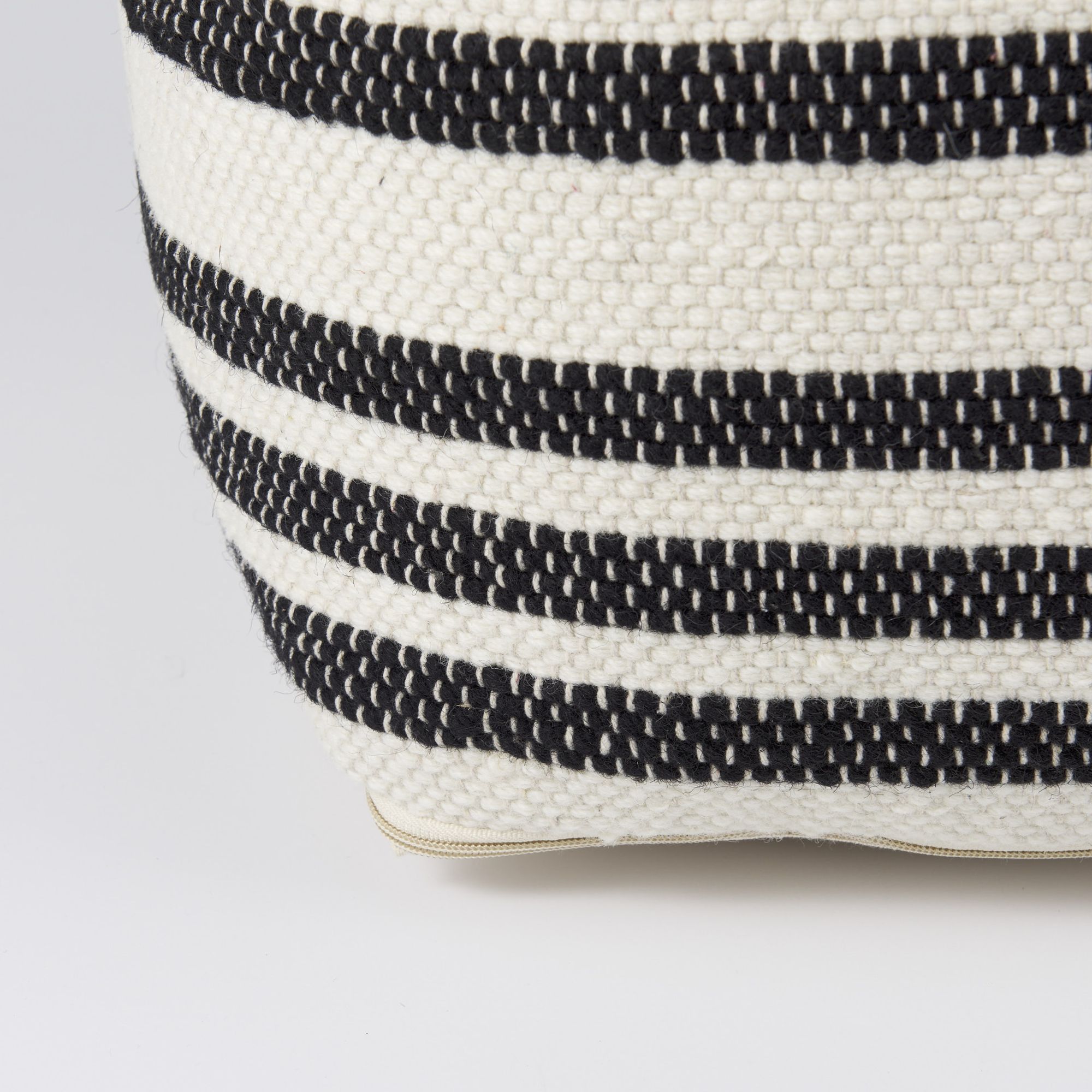 Mercana - Aanya Black/White striped Wool and Cotton Pouf