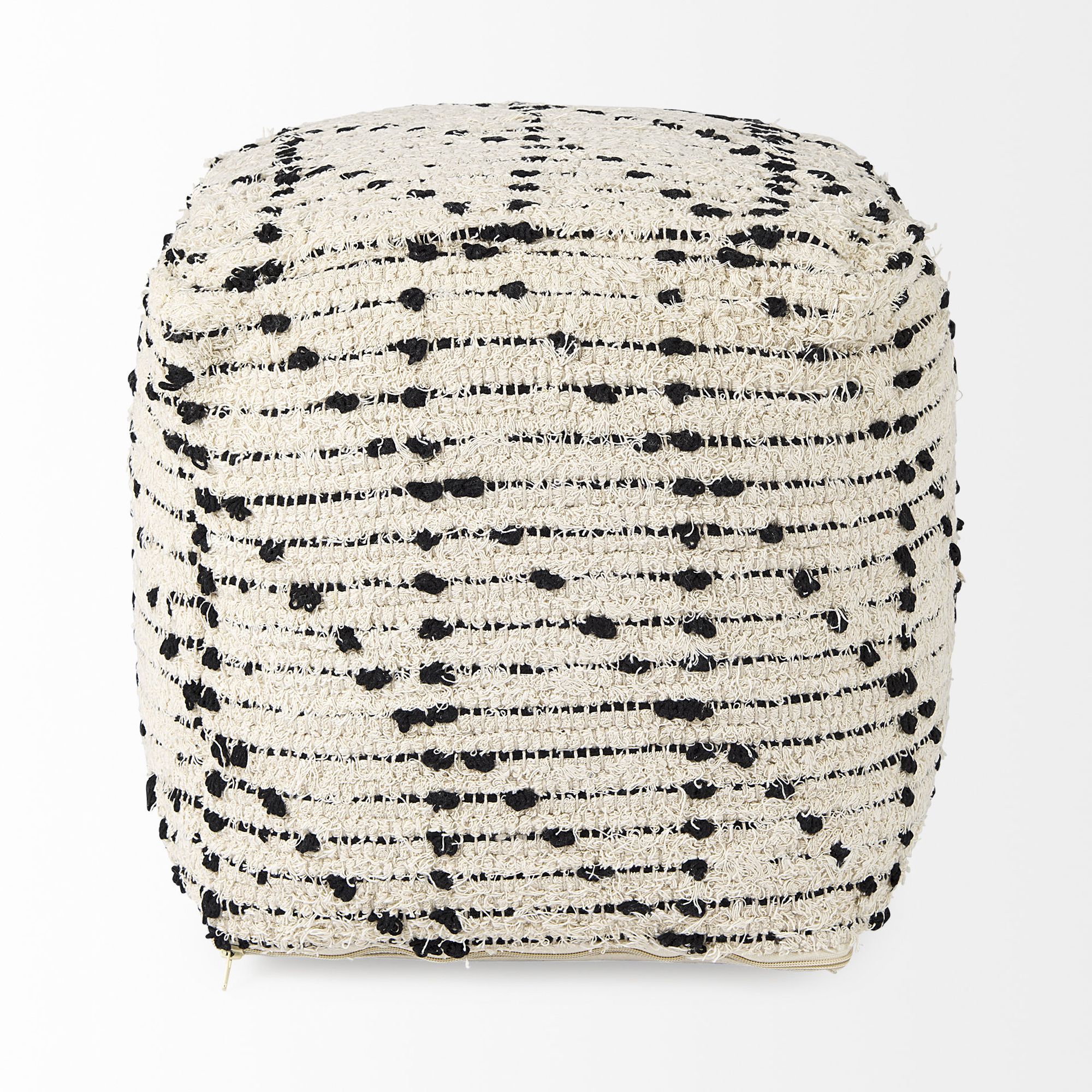 Mercana - Aarohi Cream/Black Cotton Patterned Pouf