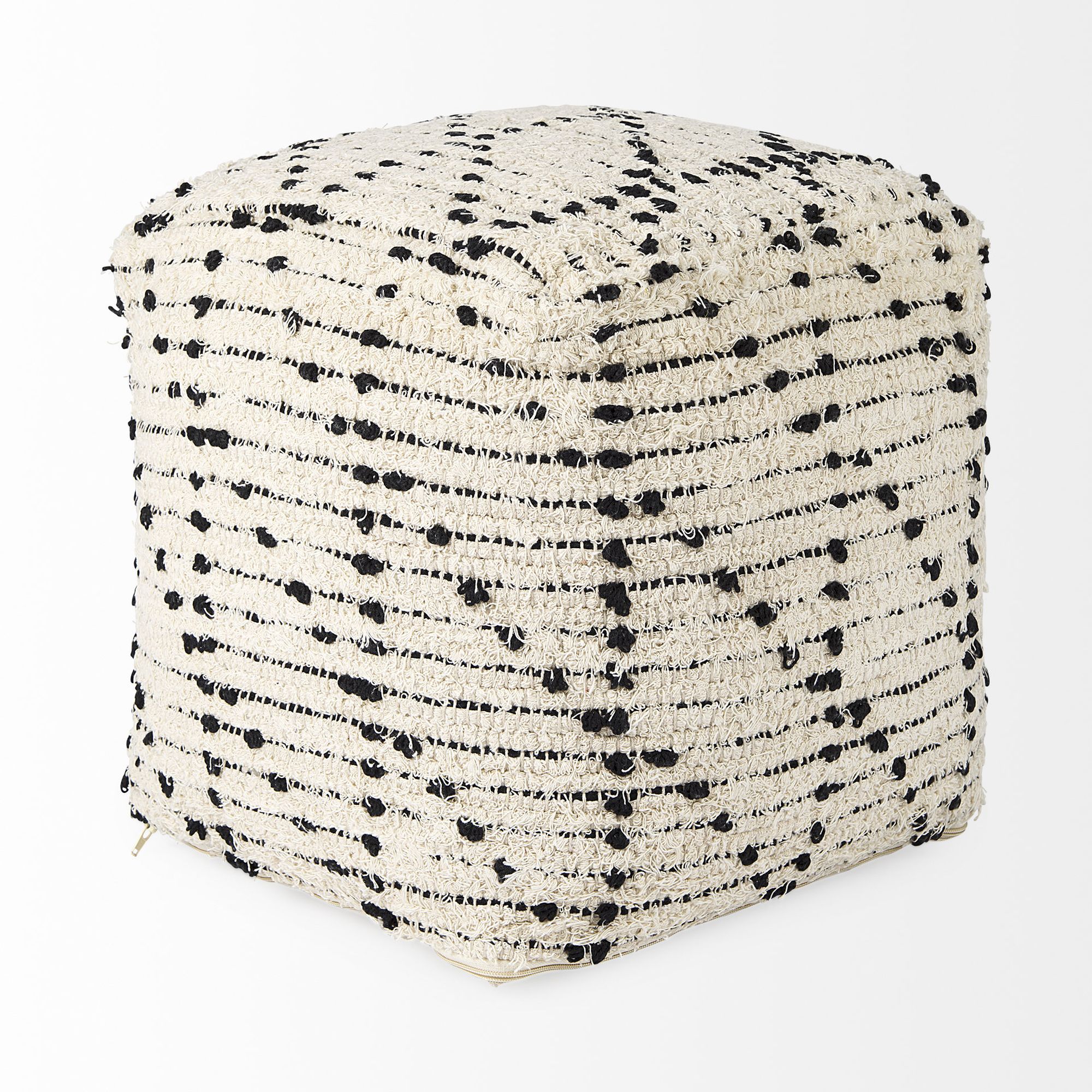 Mercana - Aarohi Cream/Black Cotton Patterned Pouf