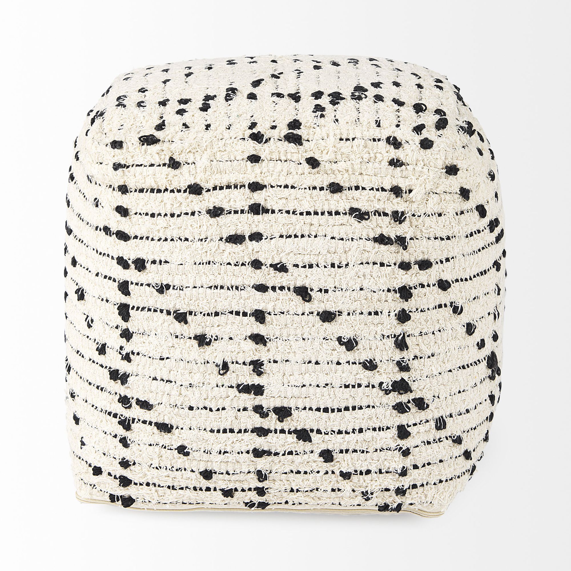 Mercana - Aarohi Cream/Black Cotton Patterned Pouf