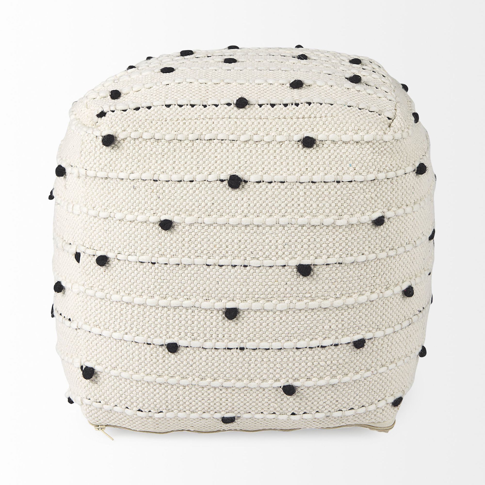 Mercana - Amaira Cream/Black/White patterned Wool and Cotton Pouf