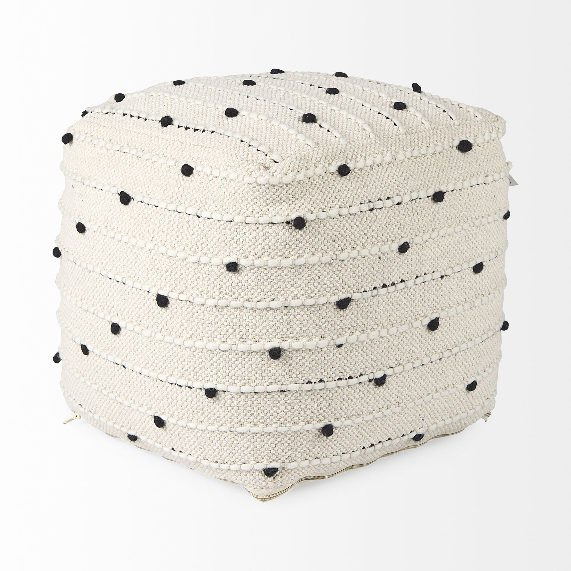 Mercana - Amaira Cream/Black/White patterned Wool and Cotton Pouf